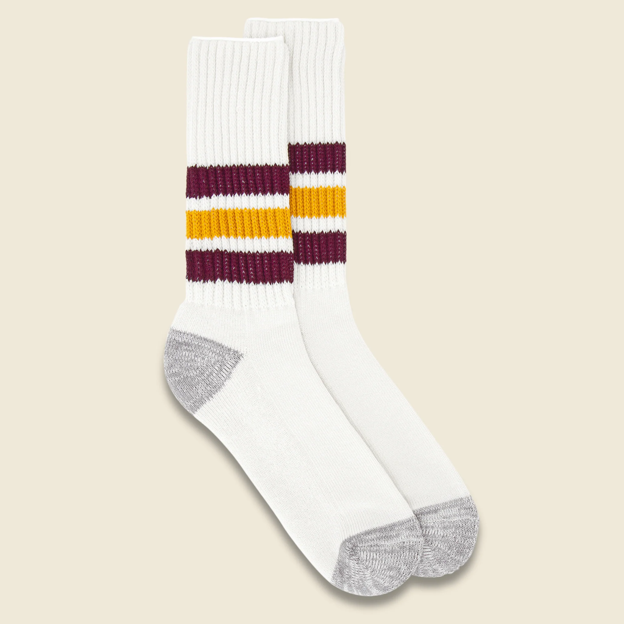 Coarse Ribbed Old School Sock - Bordeaux/Yellow