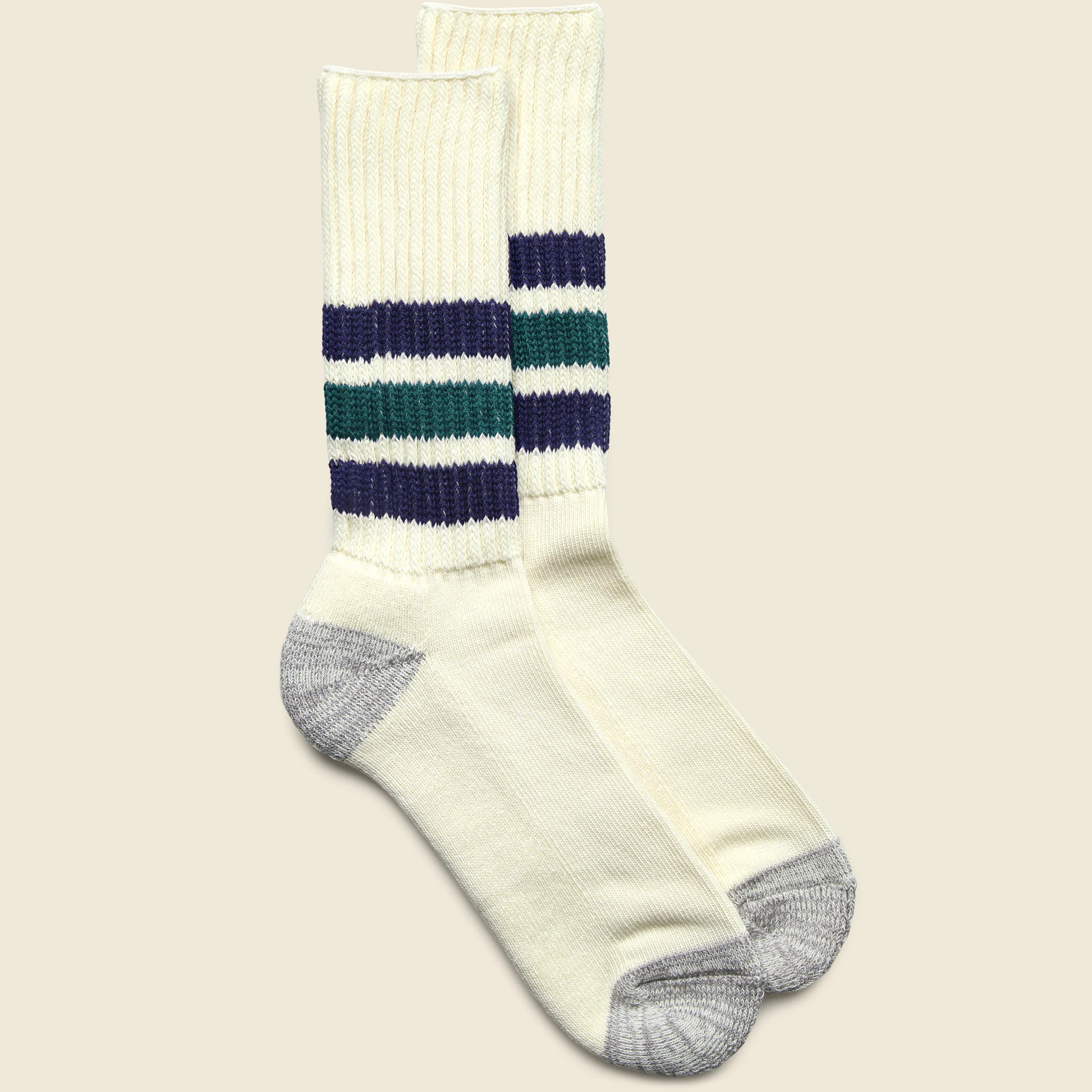 Coarse Ribbed Old School Sock - Navy/NW Green