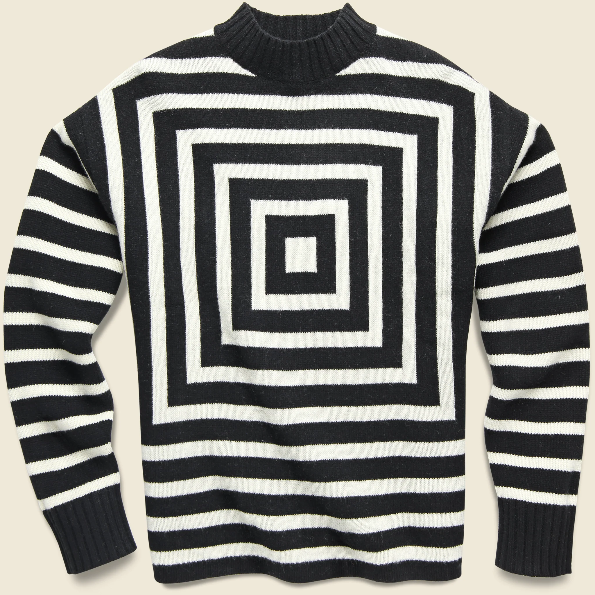 Concentric Squares Mock Neck Sweater - Black/White