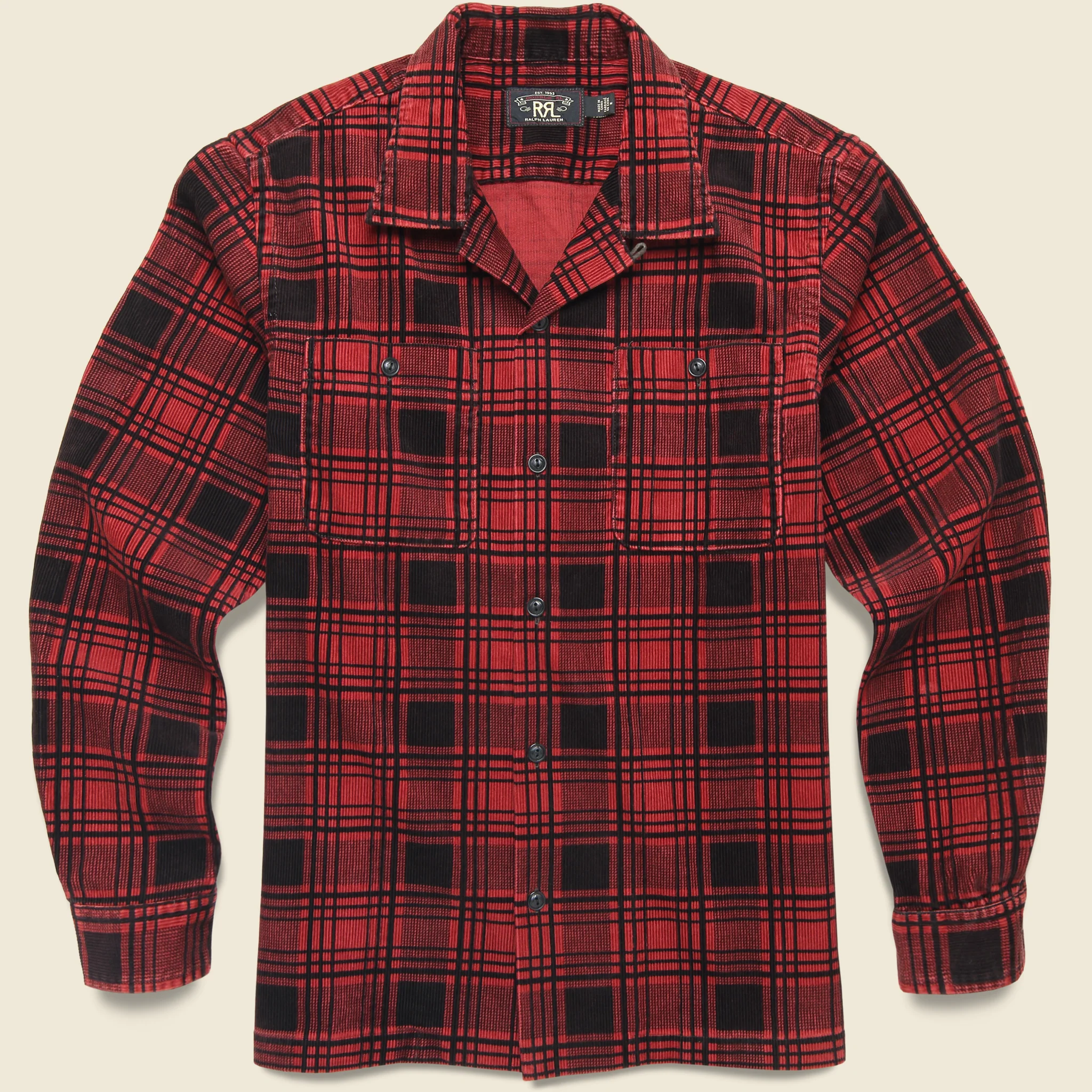 Corduroy Monterey Camp Shirt - Red/Black