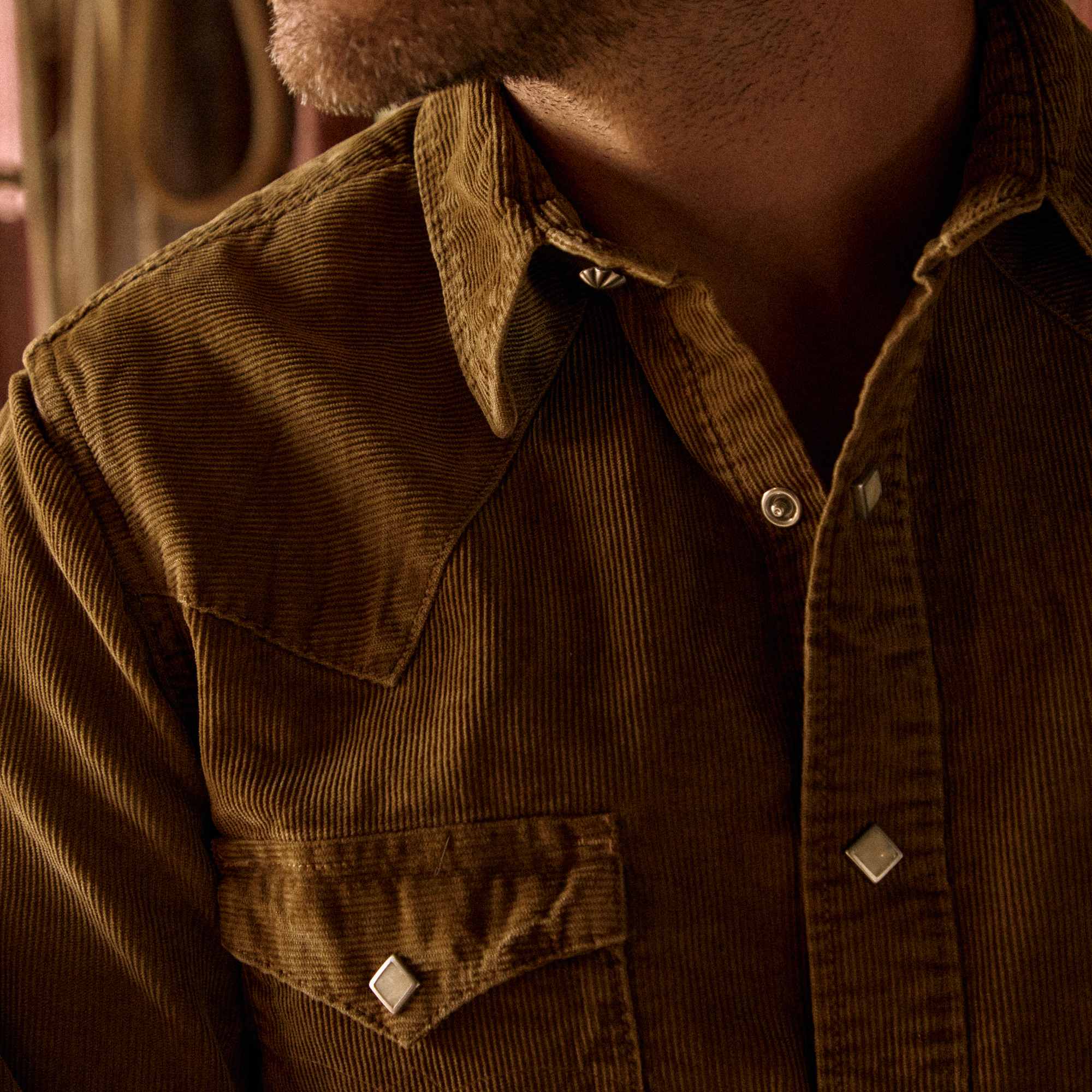Slim Fit Corduroy Western Shirt - Tan - Image 5