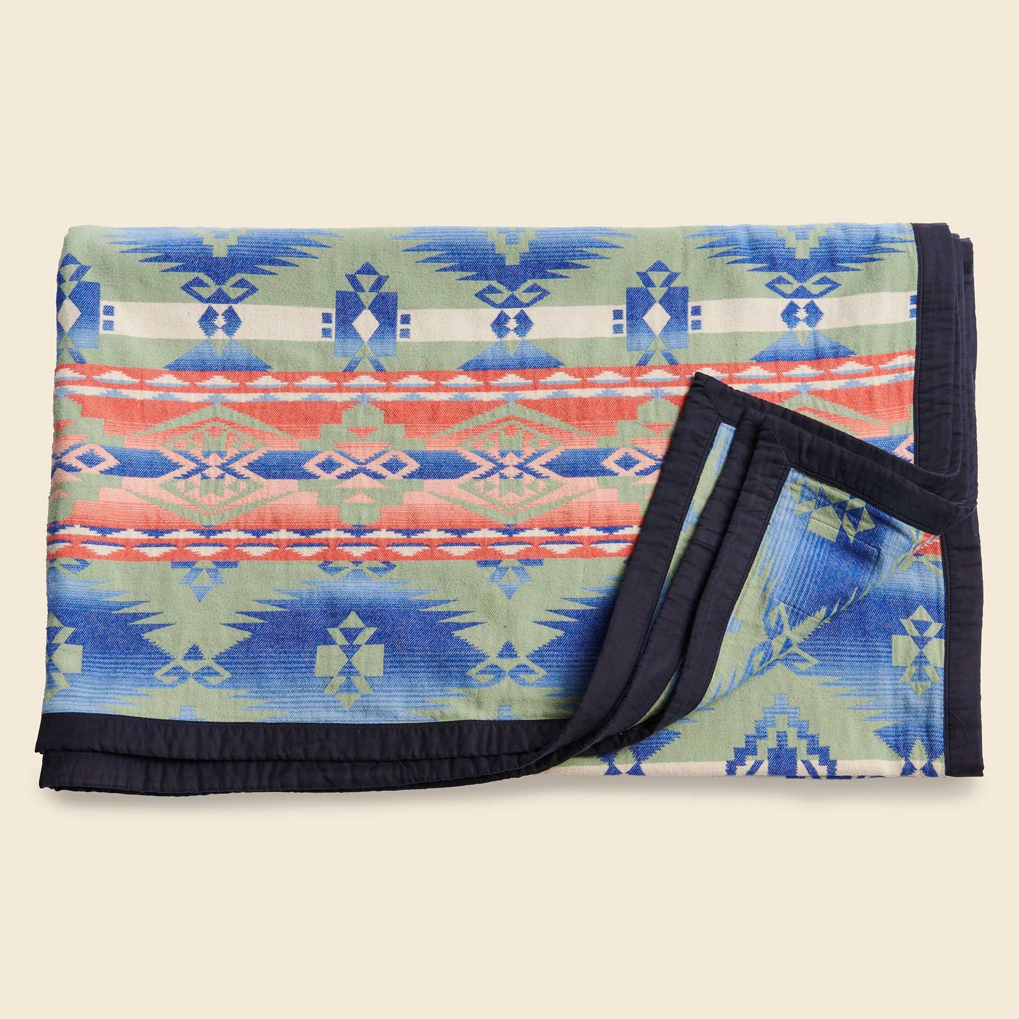 Cotton Camp Blanket - Green/Navy Multi