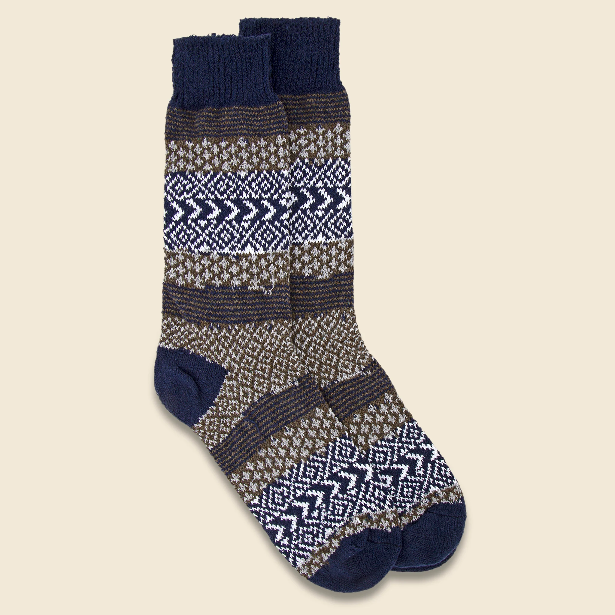 Cotton Fair Isle Crew Sock - Navy