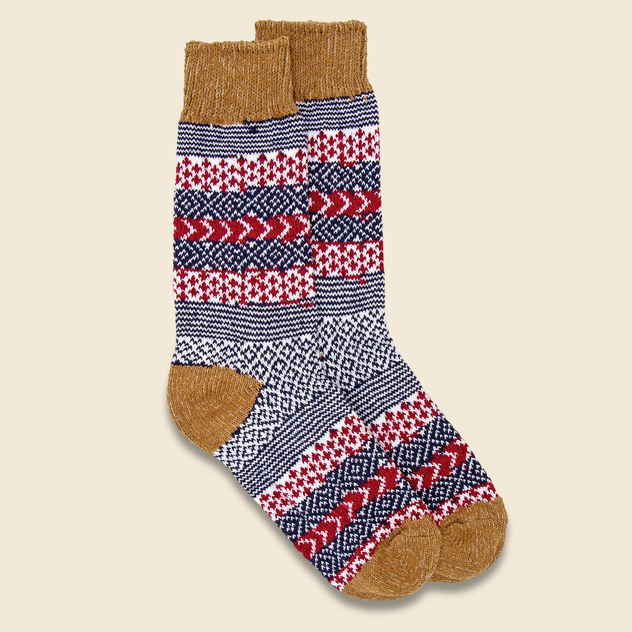 Cotton Fair Isle Sock - Ochre - Image 2