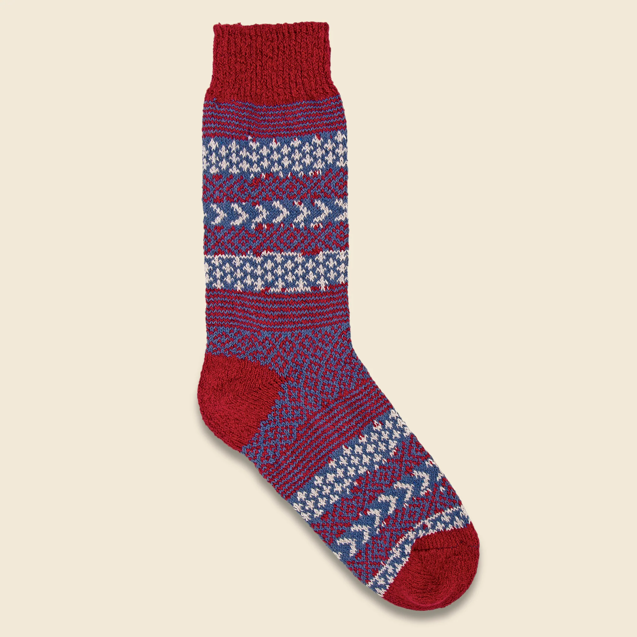 Cotton Fair Isle Sock - Red