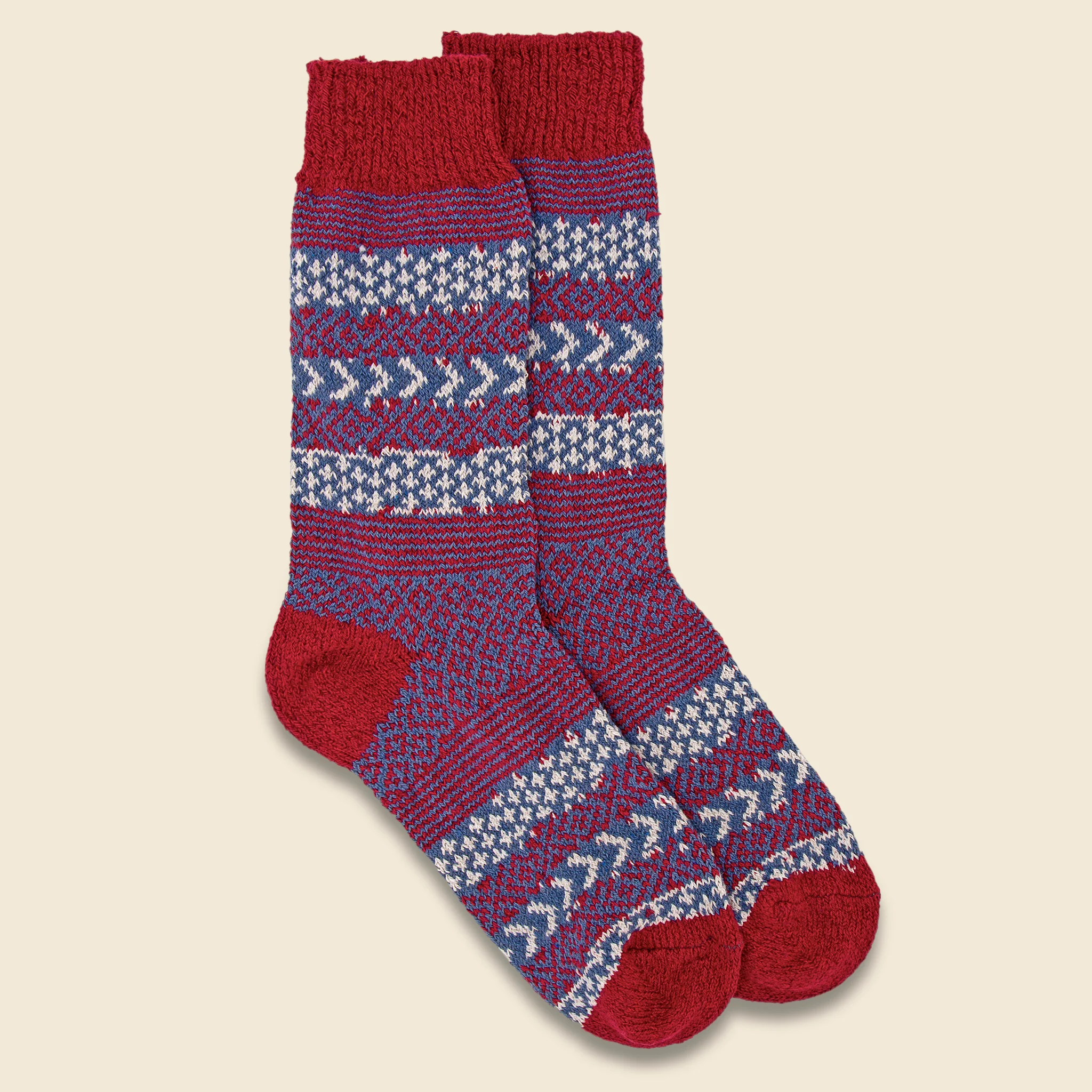 Cotton Fair Isle Sock - Red - Image 2