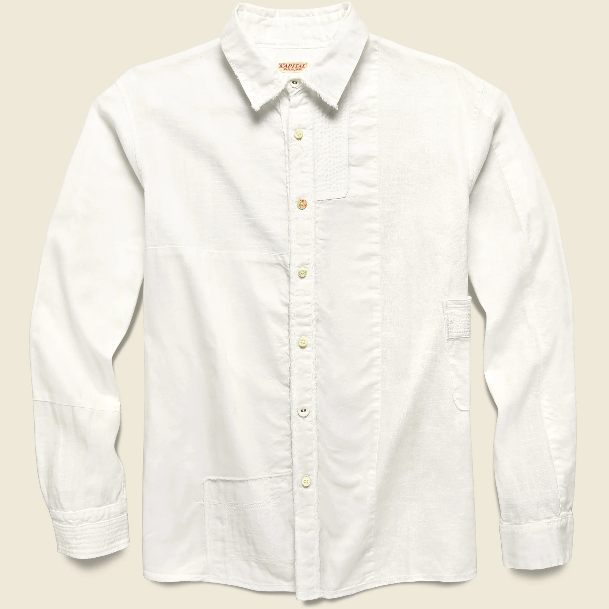 Cotton/Linen Patchwork Katmandu Shirt - White