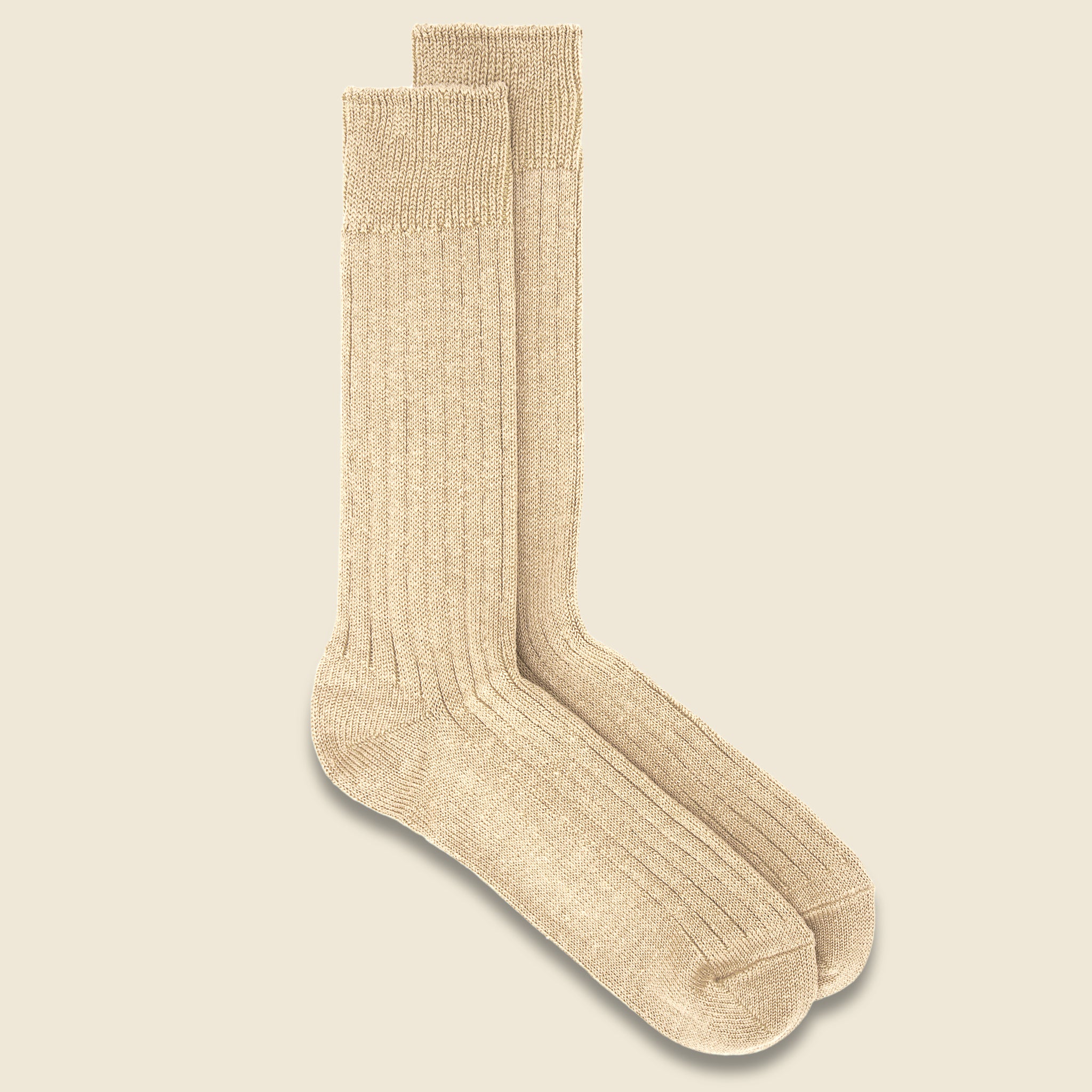 Cotton Linen Rib Sock - Raw Beige