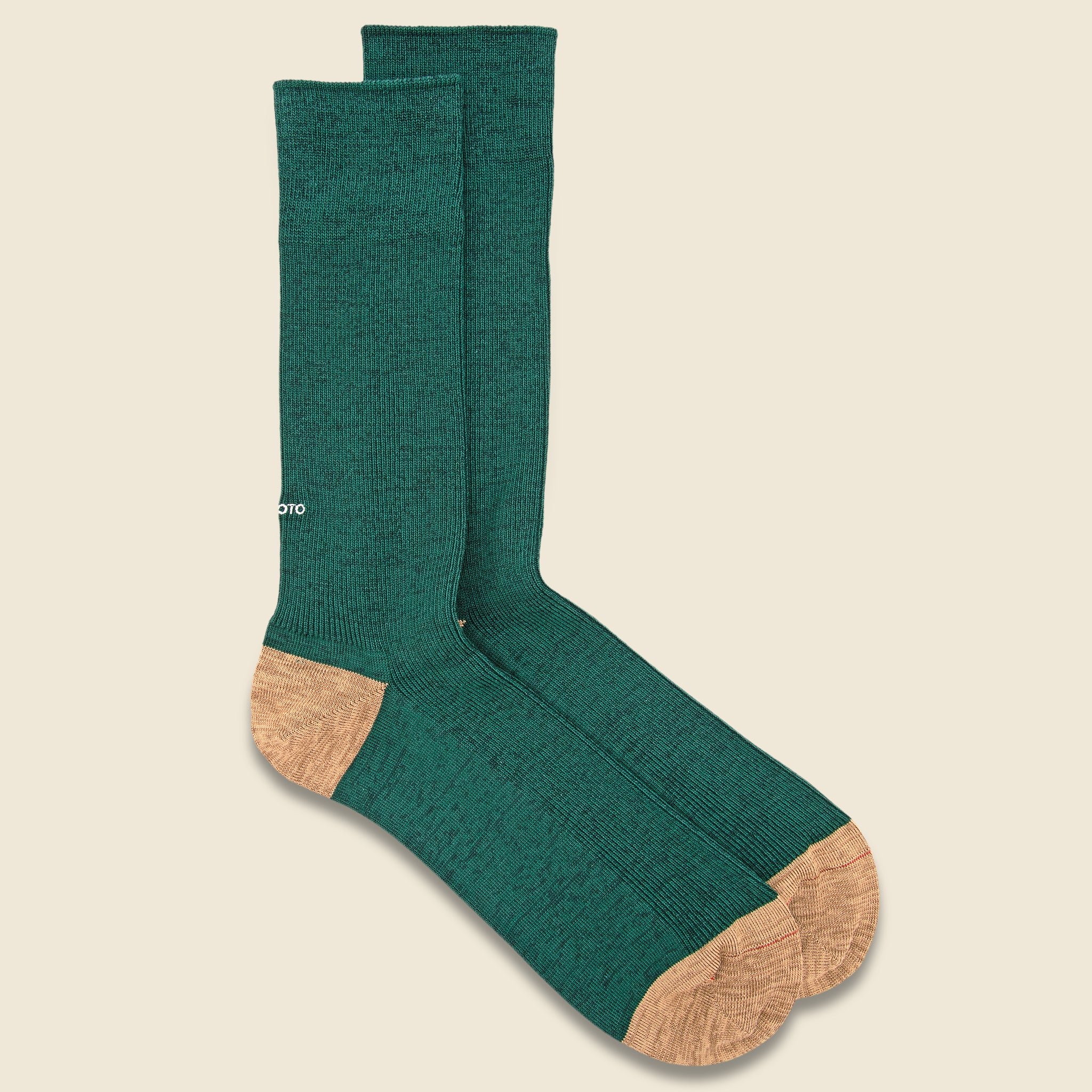 Cotton & Polyester Rib Sock - Dark Green/Beige