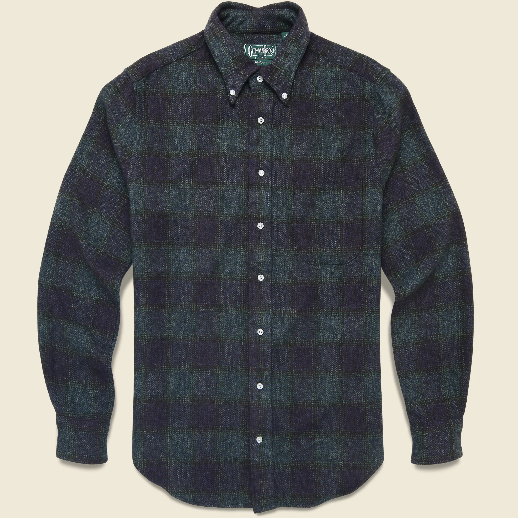 Brushed Cotton Plaid Shirt - Navy