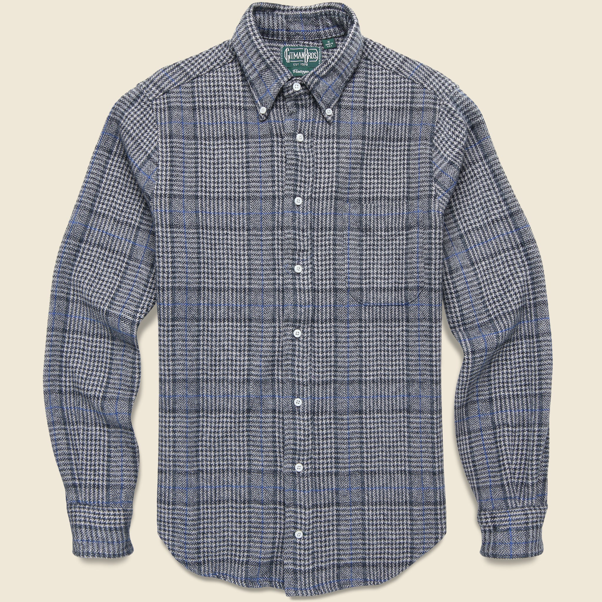 Brushed Cotton Windowpane Shirt - Grey/Blue