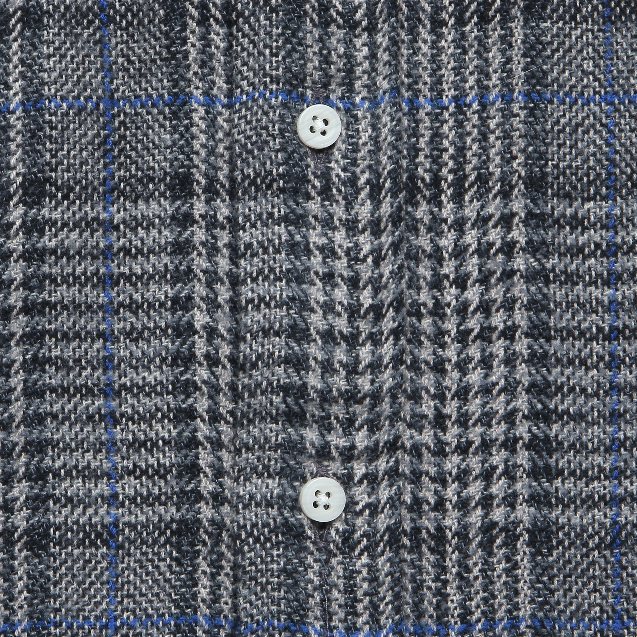 Brushed Cotton Windowpane Shirt - Grey/Blue - Image 3