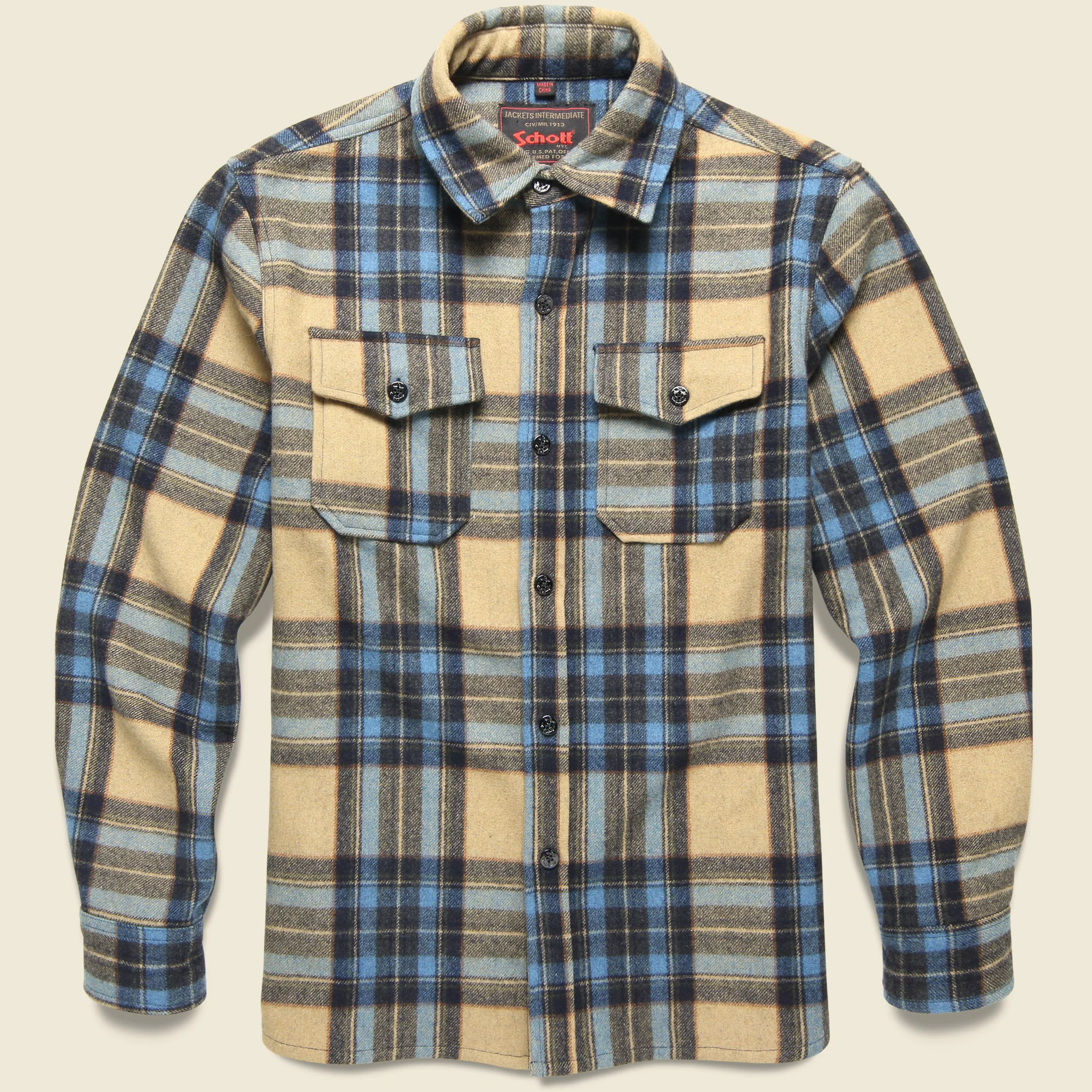 CPO Wool Shirt - Blue/Tan Plaid