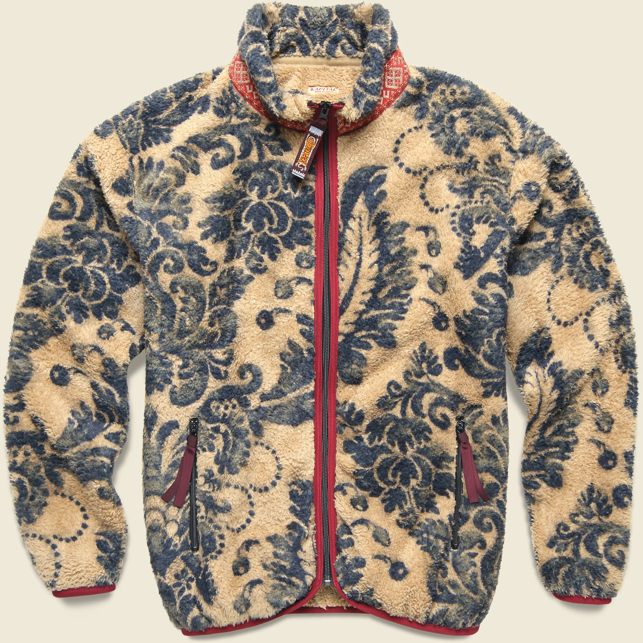 Damask Fleece Zip Blouson - Beige