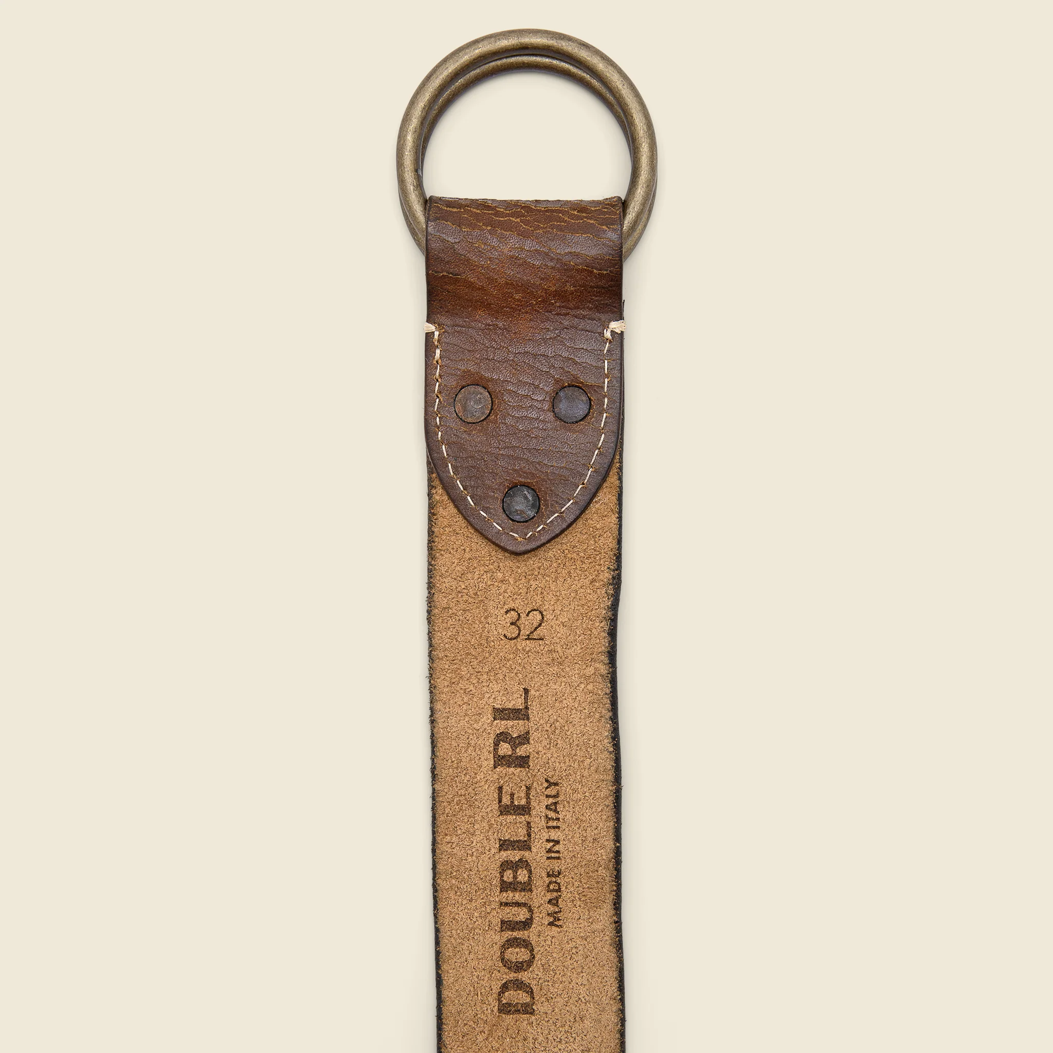Distressed Leather Double-O Ring Belt - Vintage Brown - Image 2
