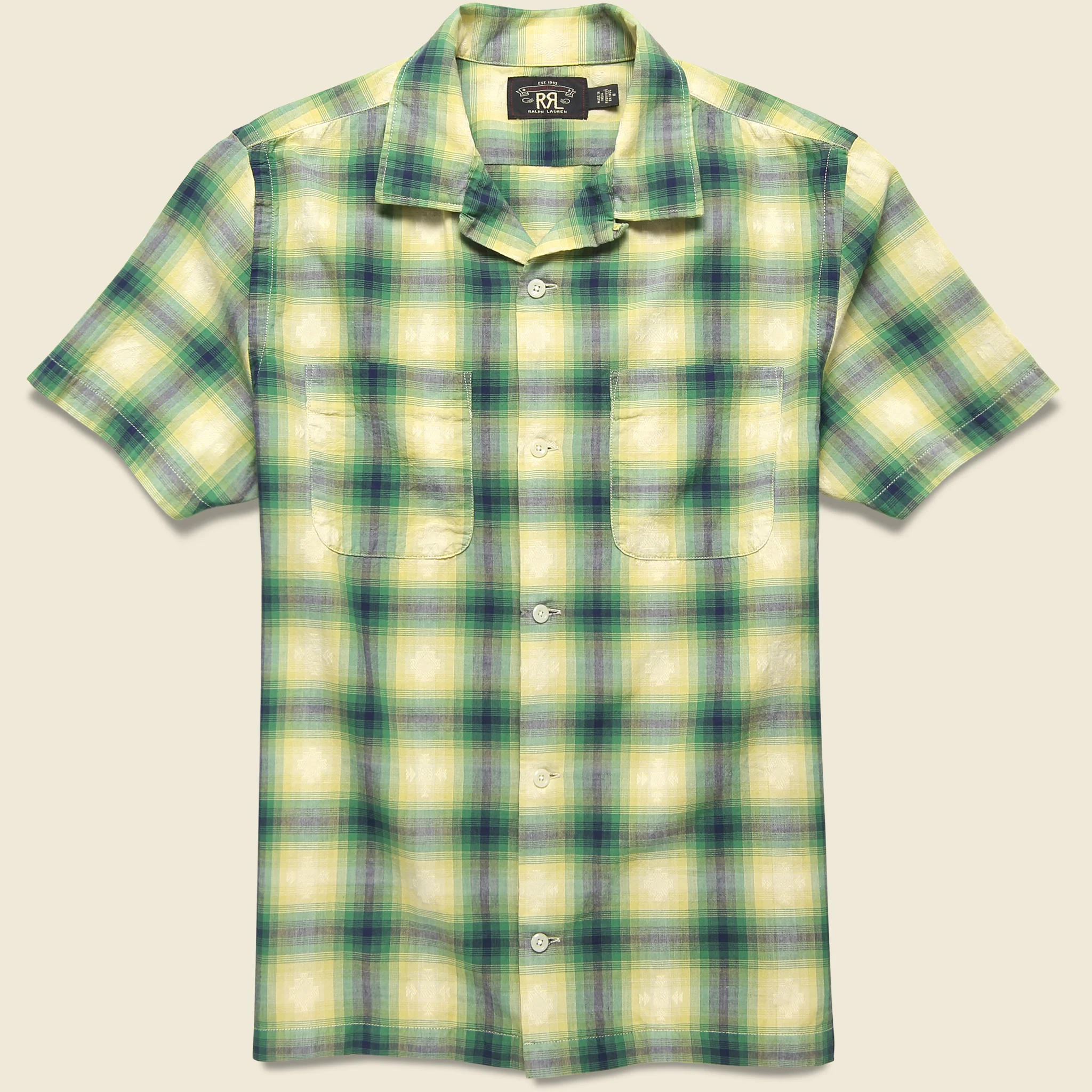 Dobby Plaid Camp Shirt - Green/Blue