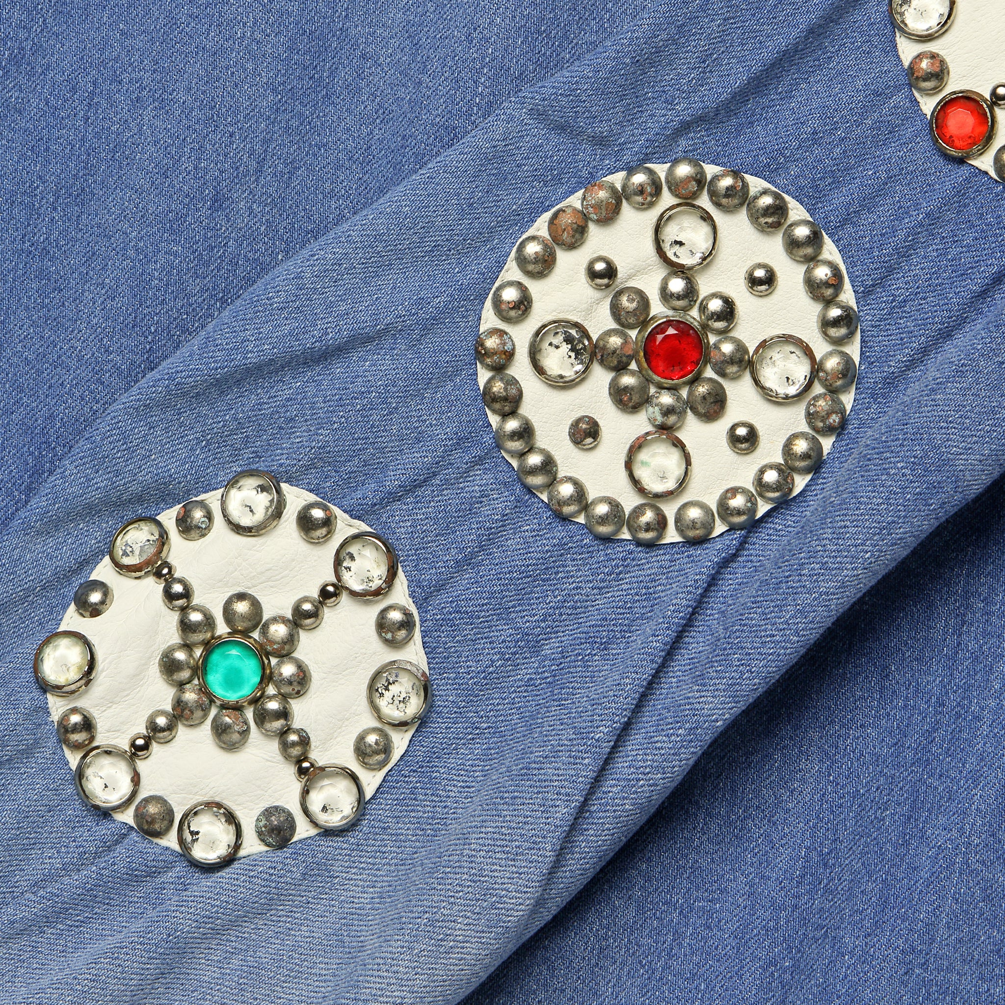 Dot Sleeve Denim Studs Western Shirt - Indigo - Image 3