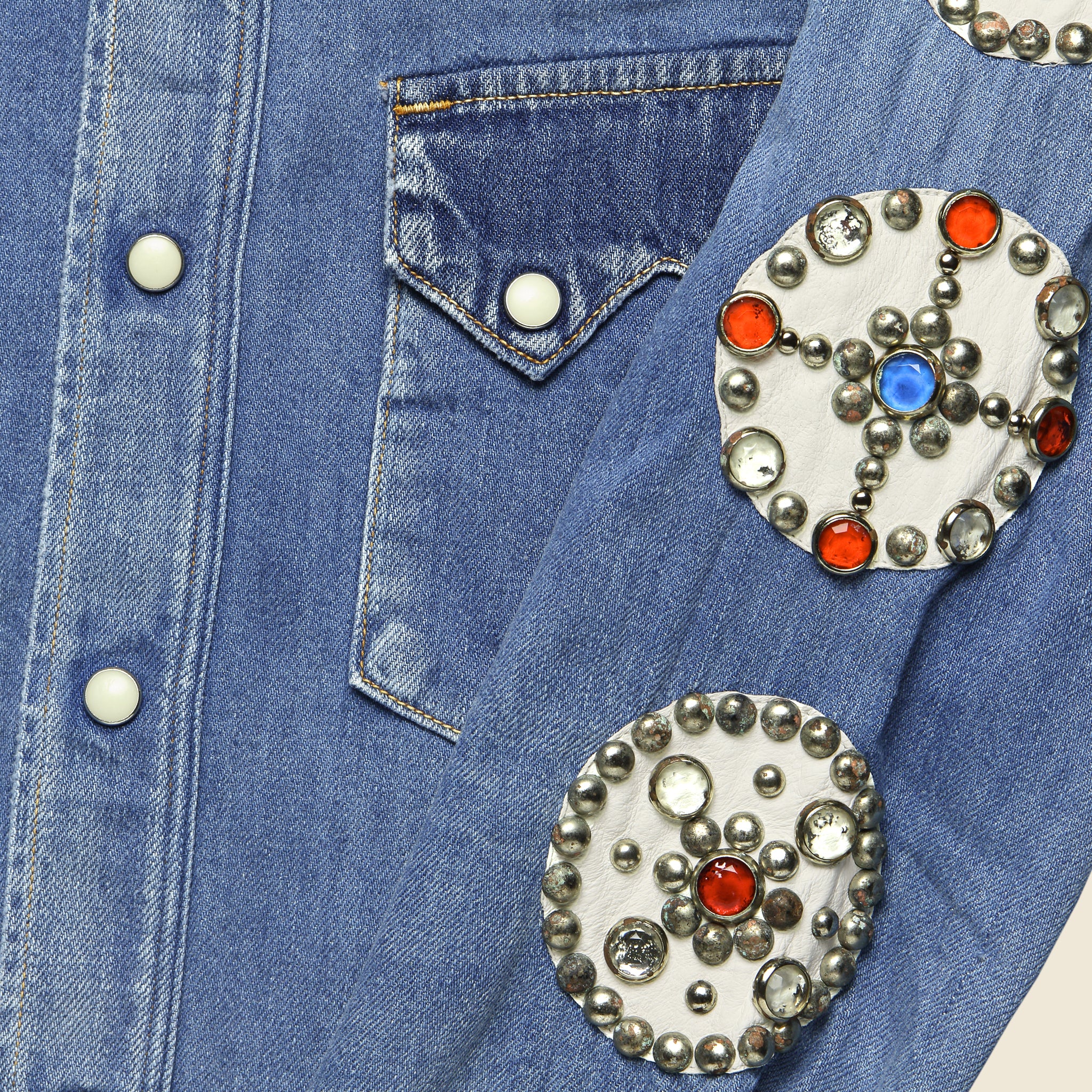 Dot Sleeve Denim Studs Western Shirt - Indigo - Image 4