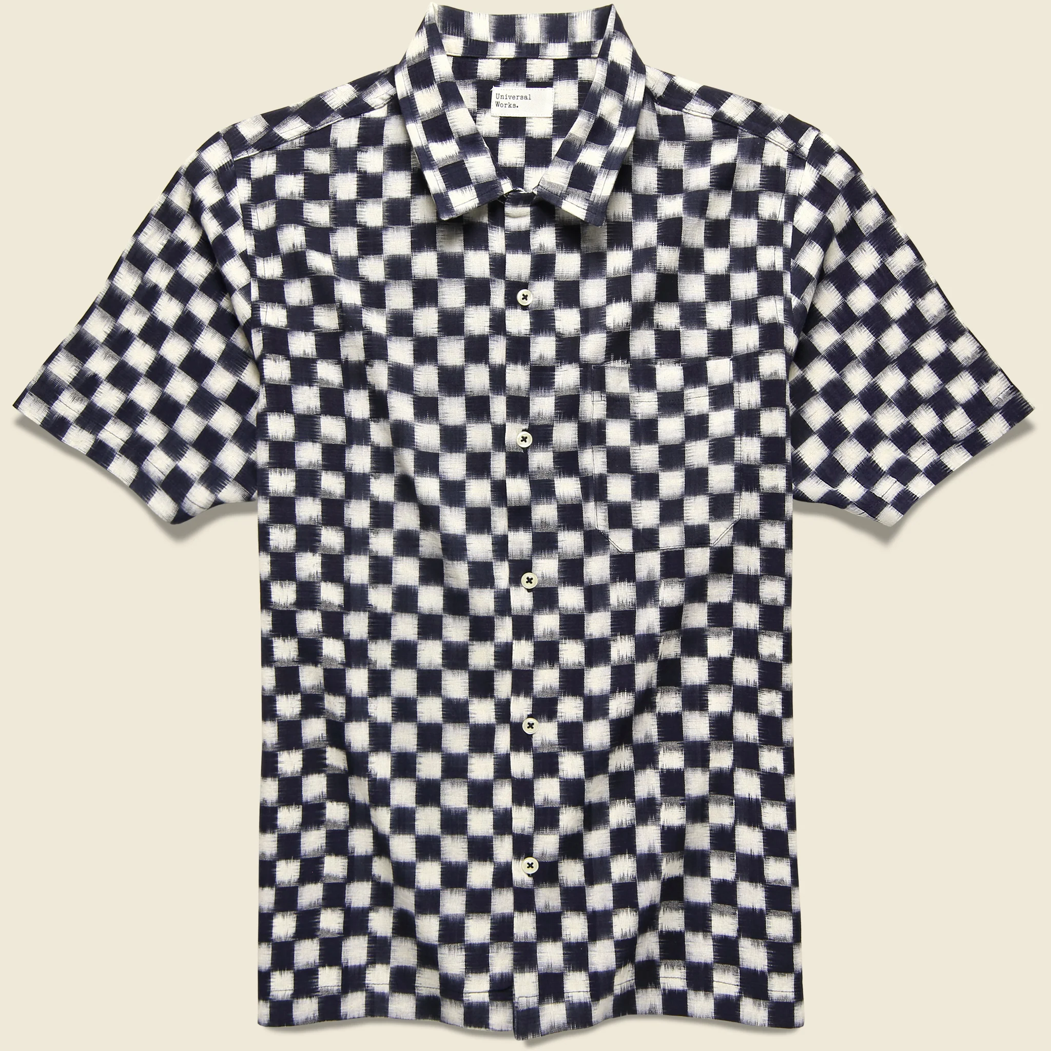 Double Ikat Chequerboard Road Shirt - Indigo/White
