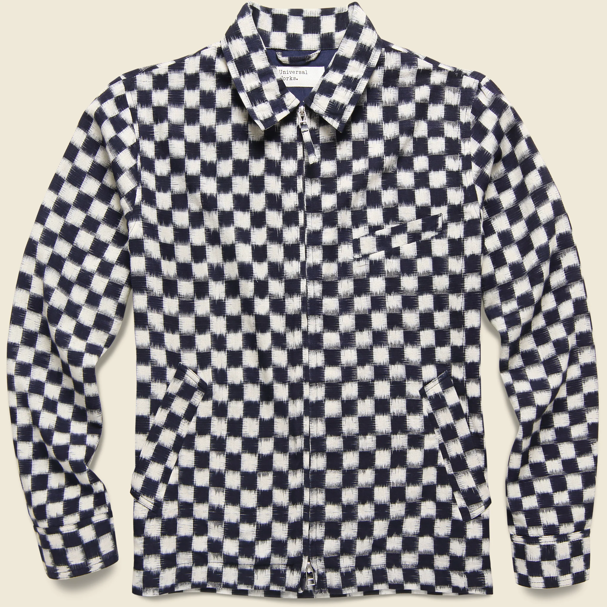 Double Ikat Chequerboard Windcheater Jacket - Indigo/White