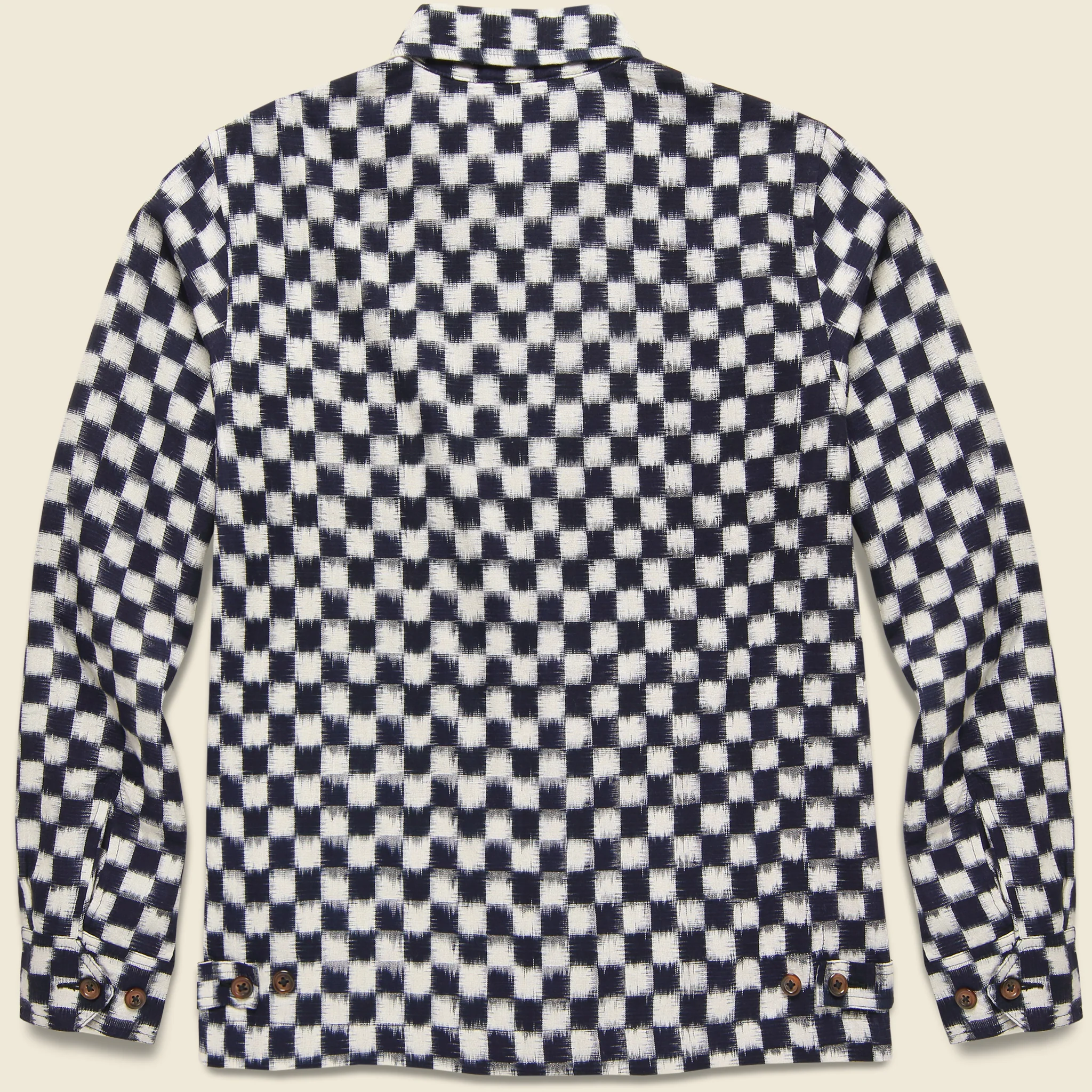 Double Ikat Chequerboard Windcheater Jacket - Indigo/White - Image 2