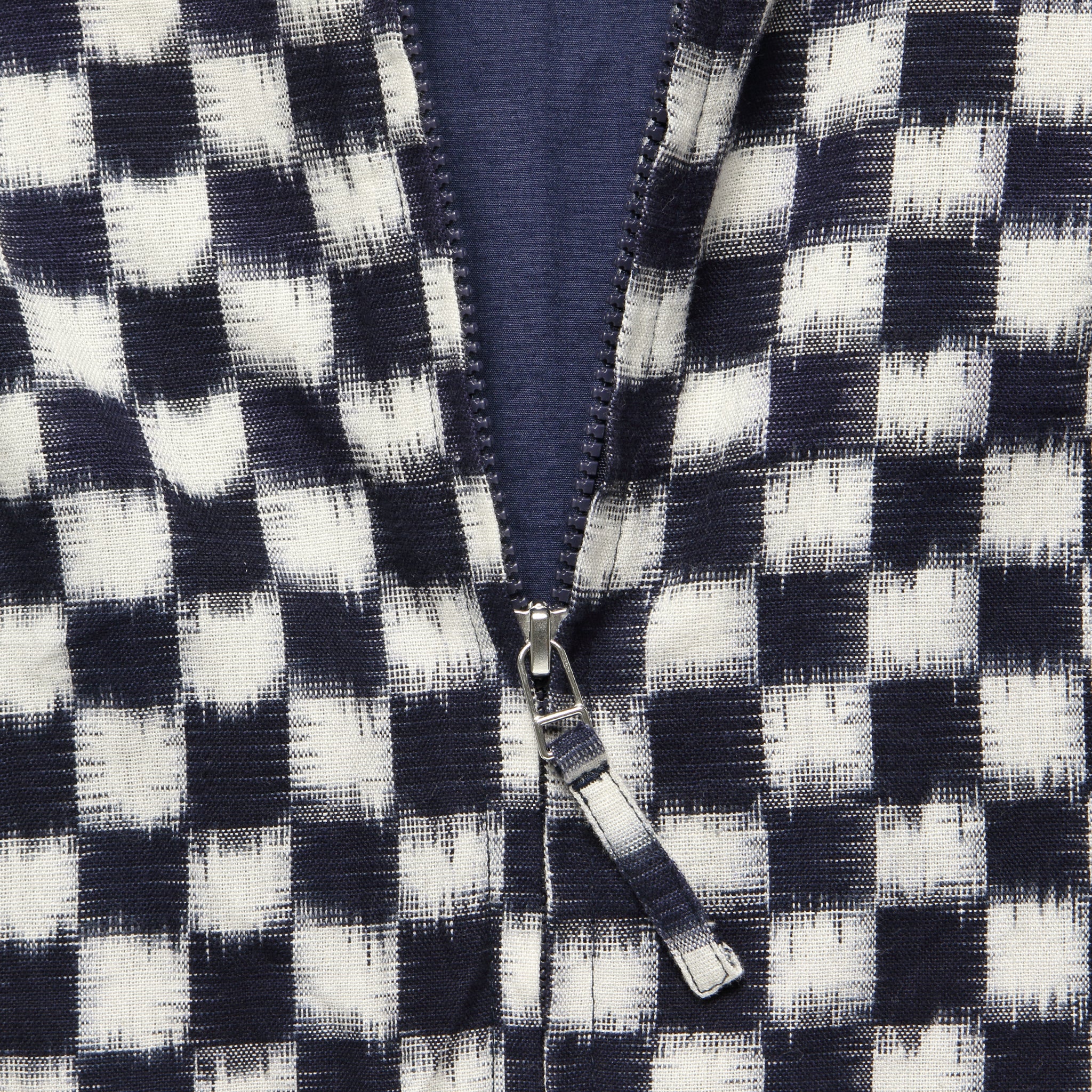 Double Ikat Chequerboard Windcheater Jacket - Indigo/White - Image 3