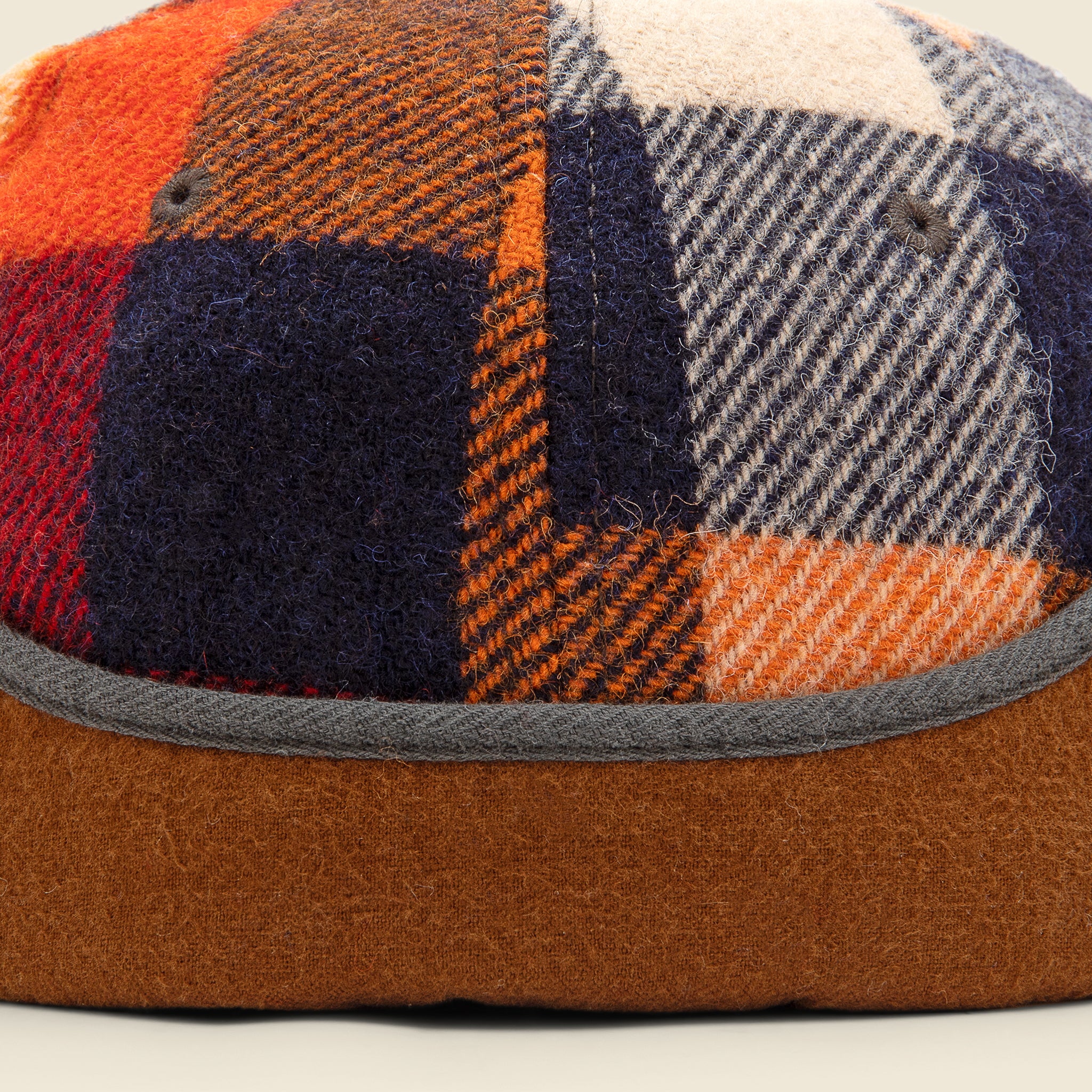 Ear Flap Wool Ball Cap - Orange Plaid - Image 2
