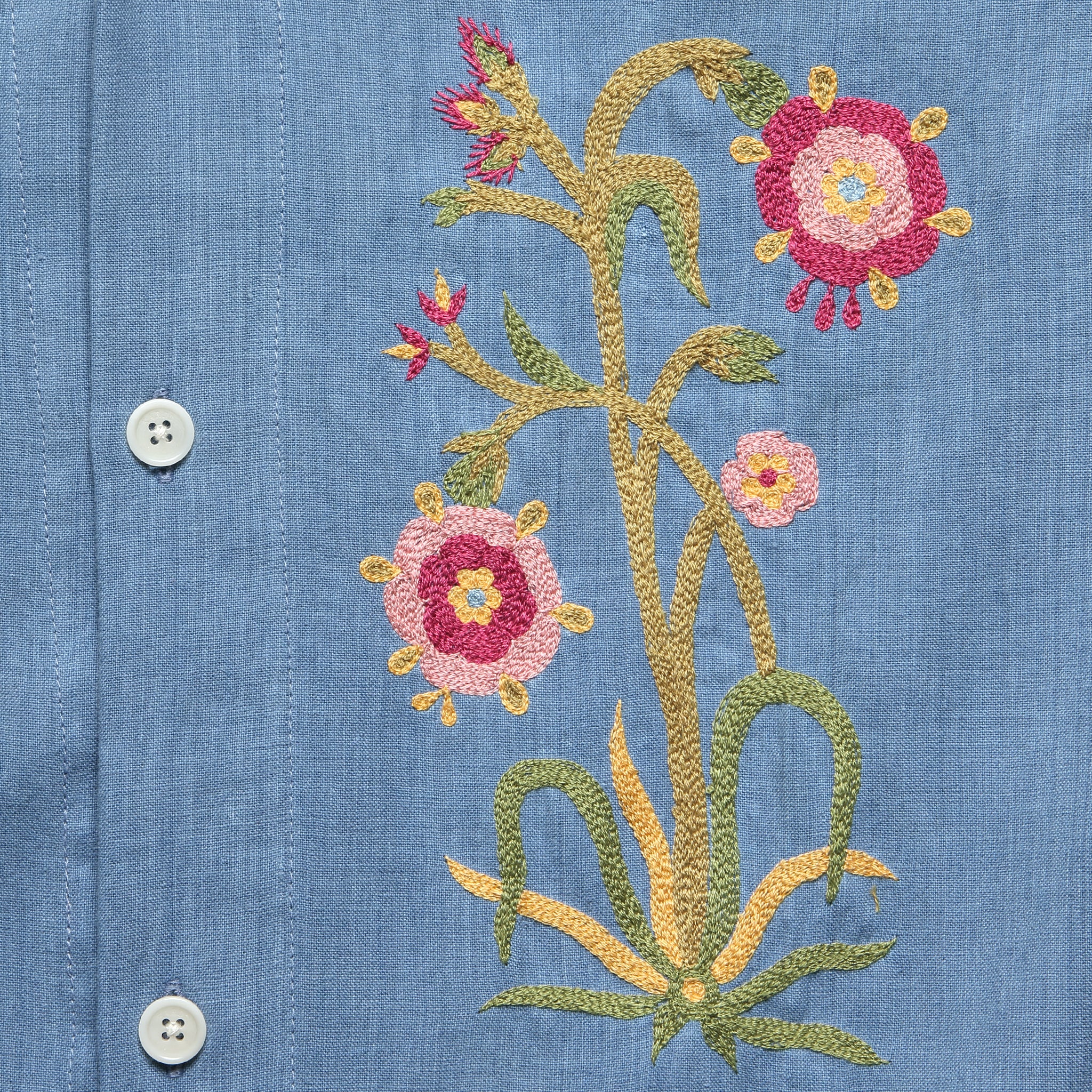 Embroidered Khadi Shirt - Blue - Image 2