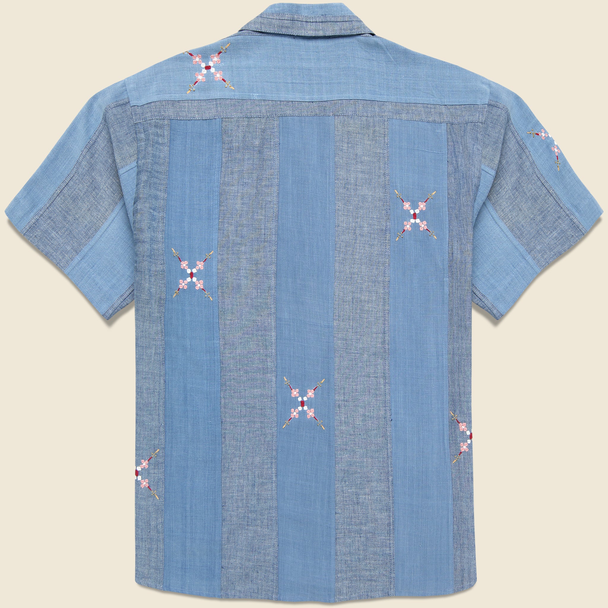 Embroidered Patchwork Khadi Shirt - Blue - Image 3