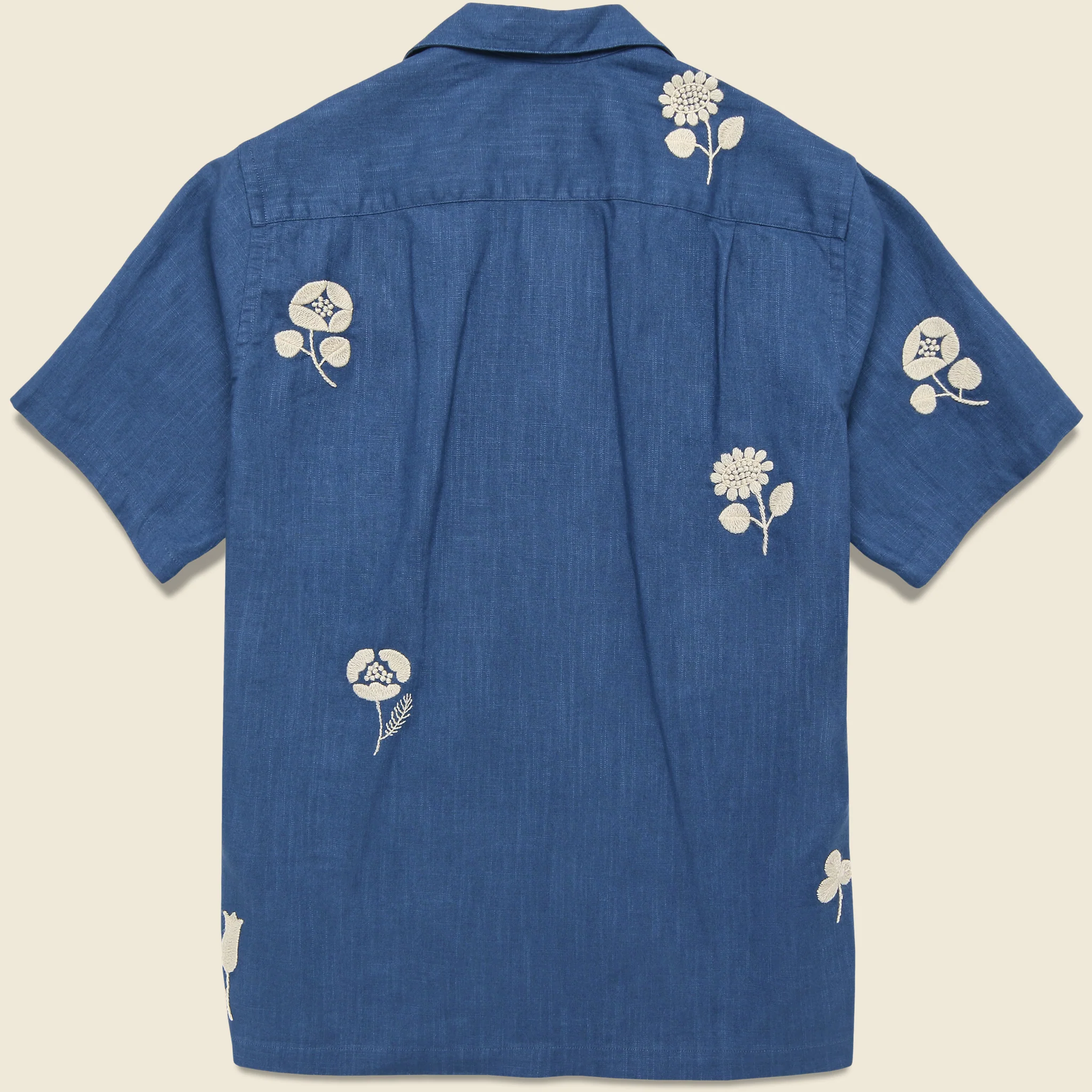 Embroidered Ramie Camp Shirt - Blue - Image 2