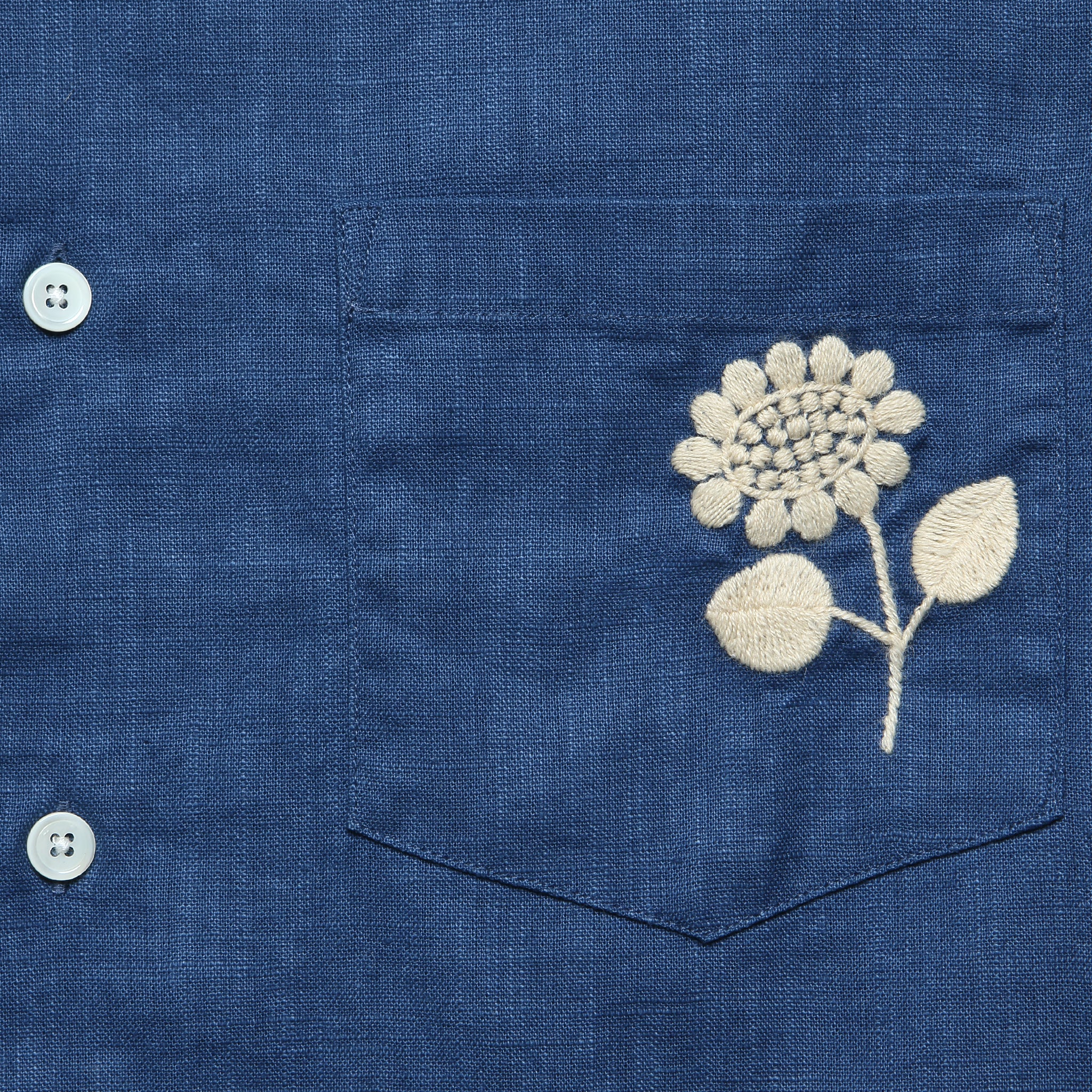 Embroidered Ramie Camp Shirt - Blue - Image 3