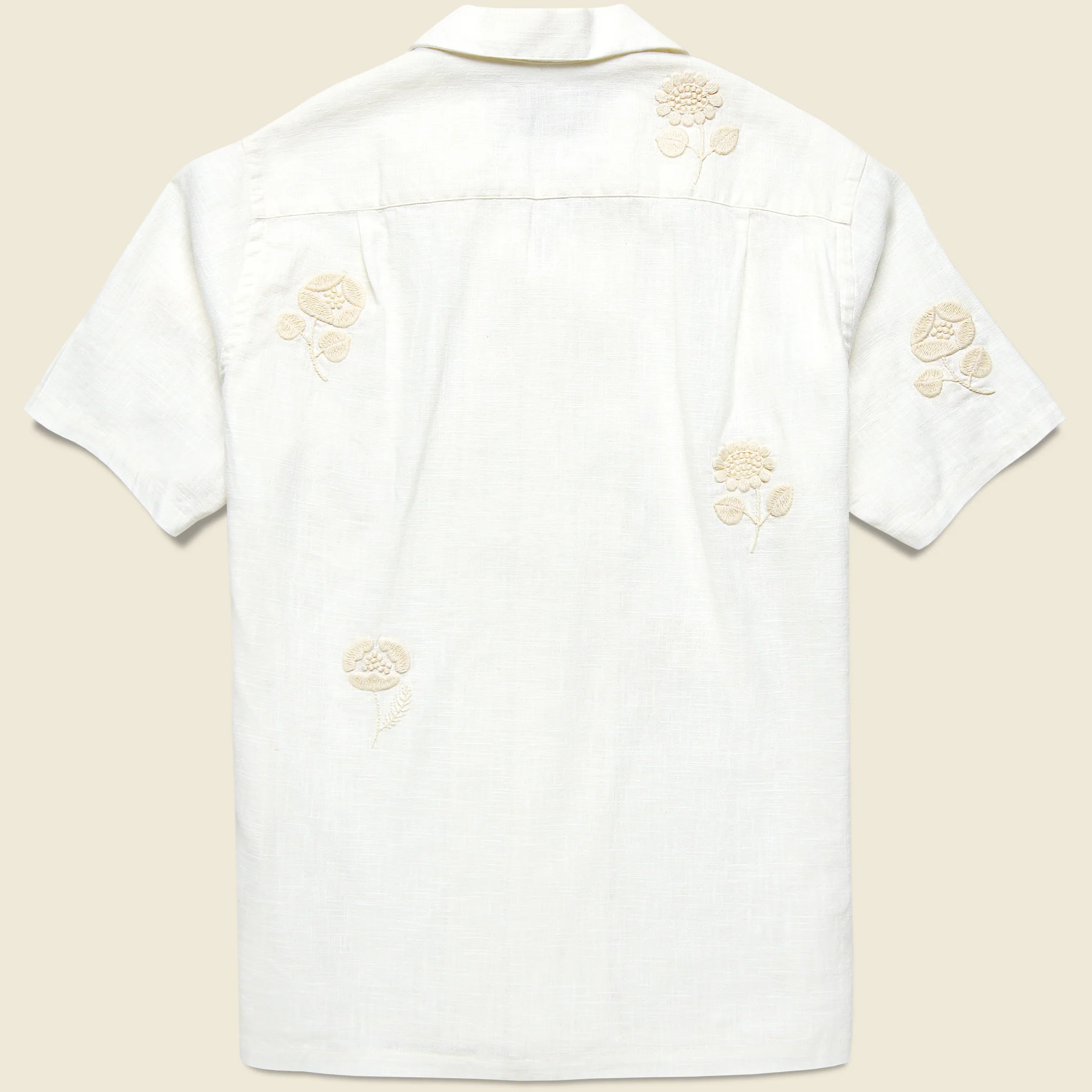 Embroidered Ramie Camp Shirt - Ecru - Image 2