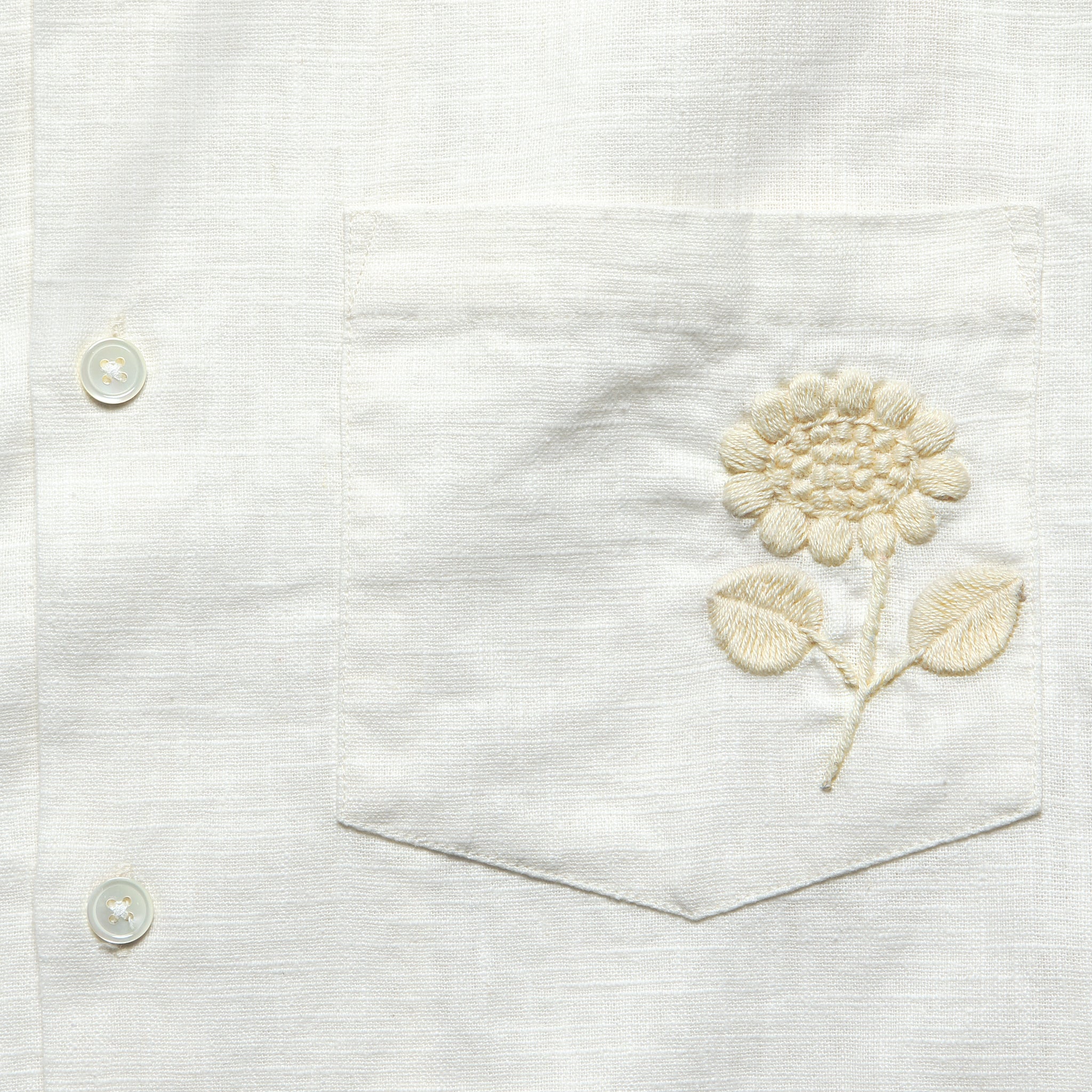 Embroidered Ramie Camp Shirt - Ecru - Image 3