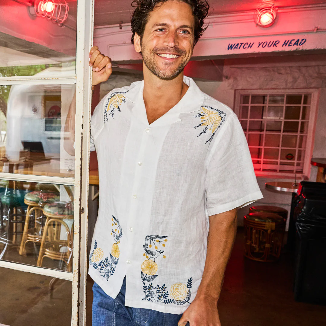 Bird Embroidery Camp Shirt - White - Image 2