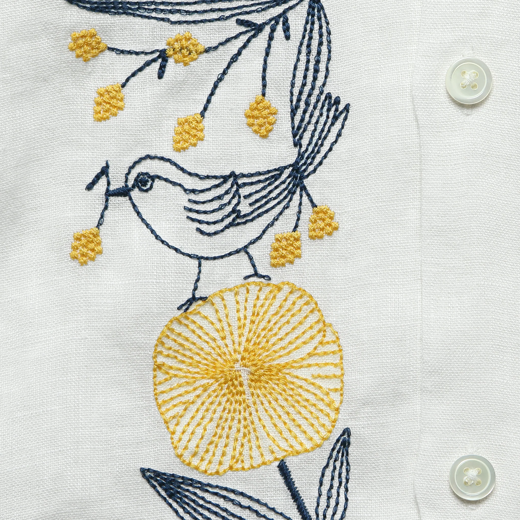 Bird Embroidery Camp Shirt - White - Image 5
