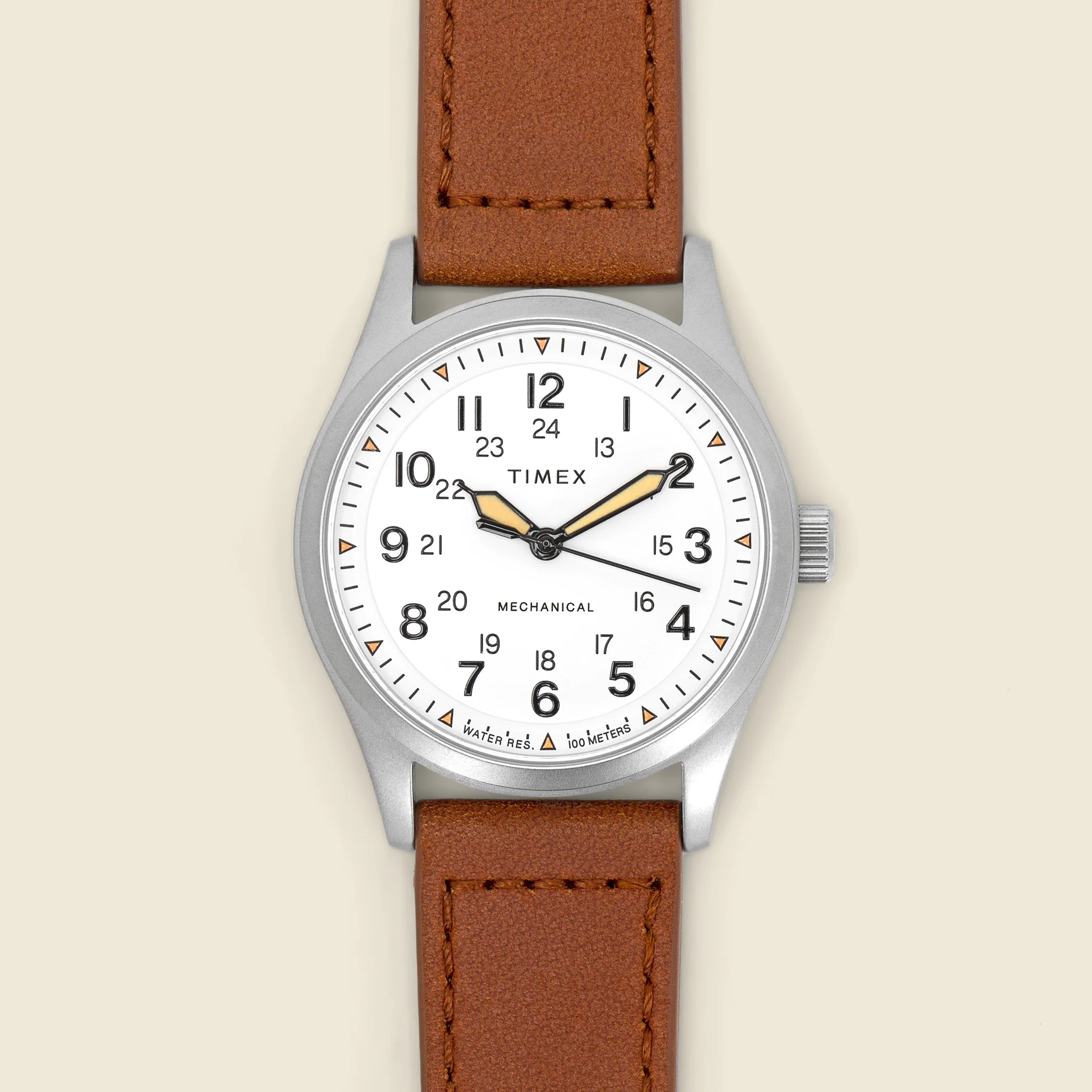 Expedition North Field Post Mechanical Watch 38mm - White/Brown Leather