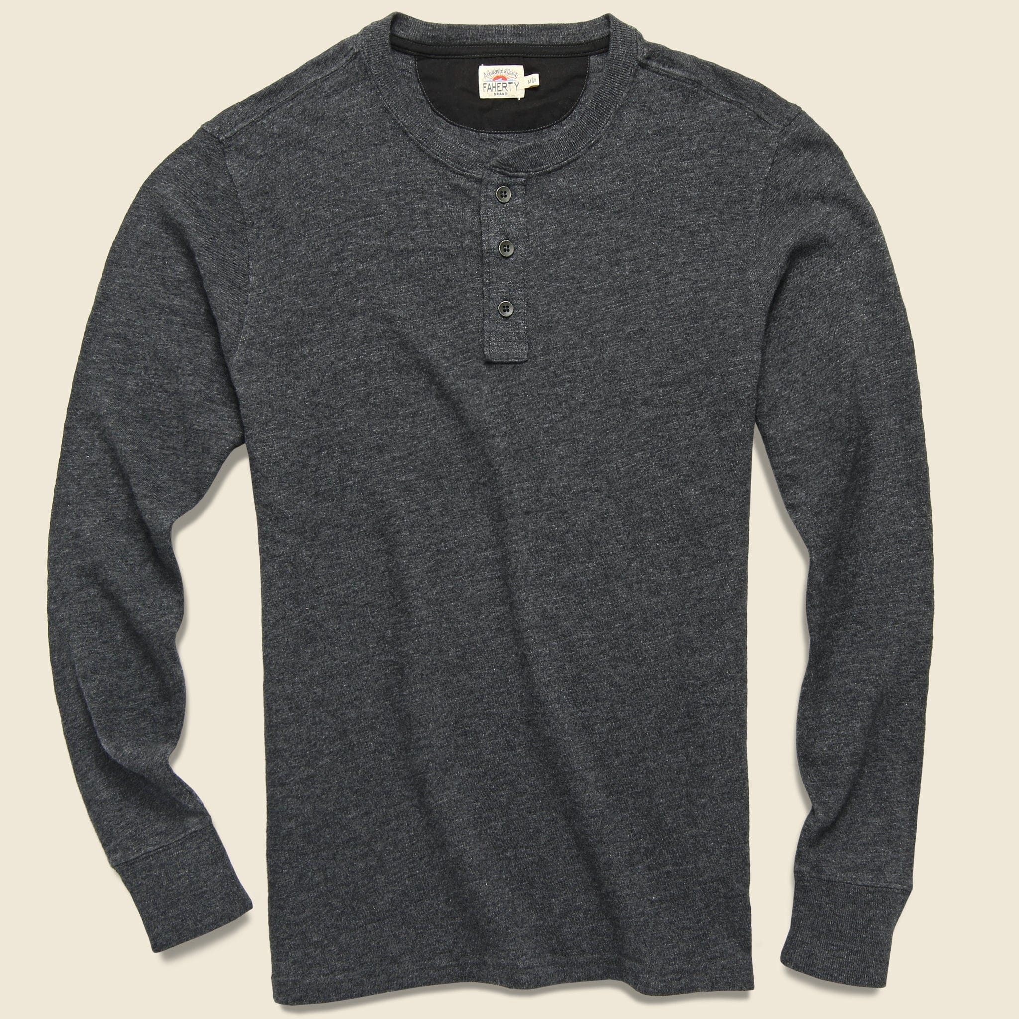 Slub Cotton Henley - Black Heather