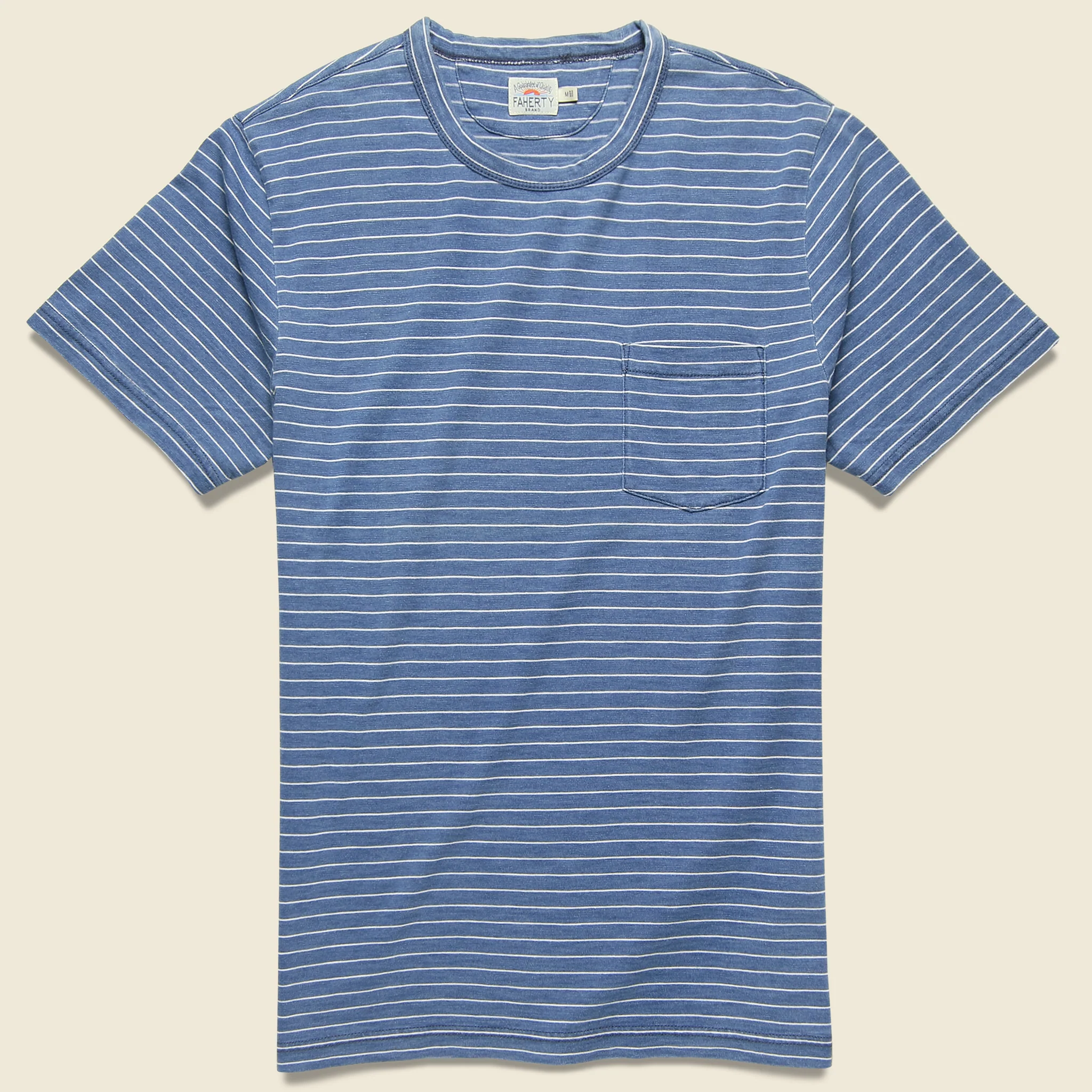 Indigo Pocket Tee - Medium Wash/White