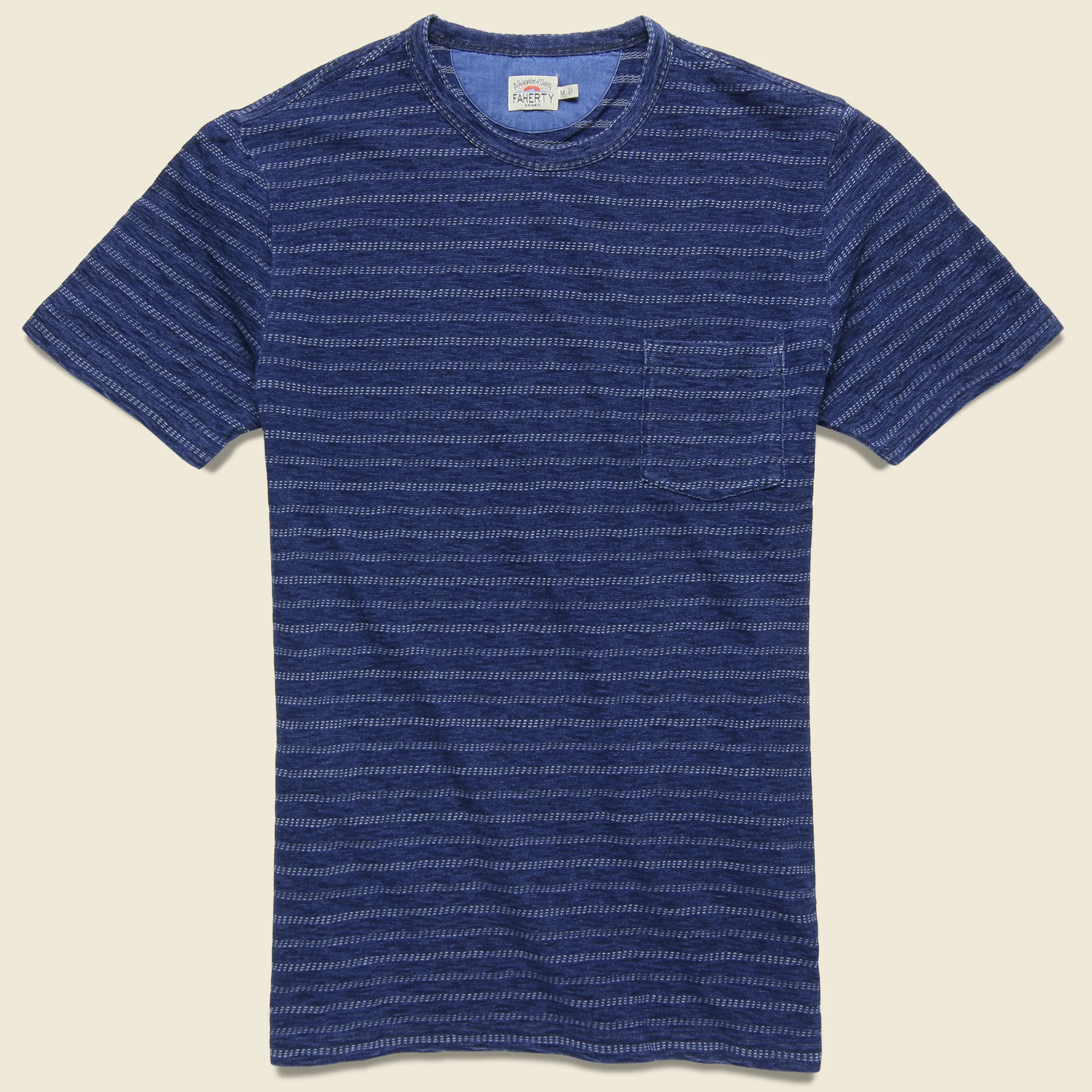 Jacquard Indigo Pocket Tee - Geo stripe