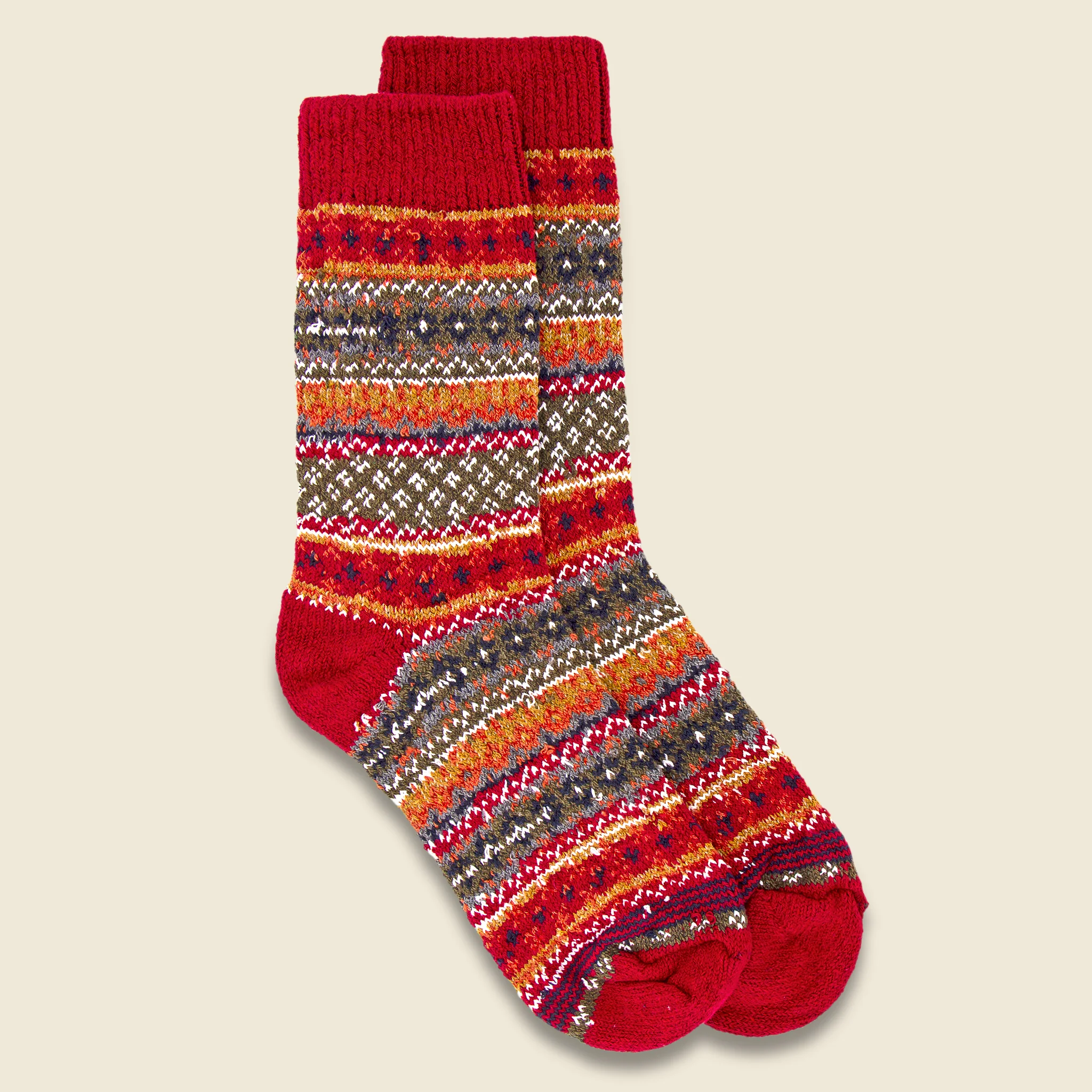 Fair Isle Crew Sock - Red/Multi