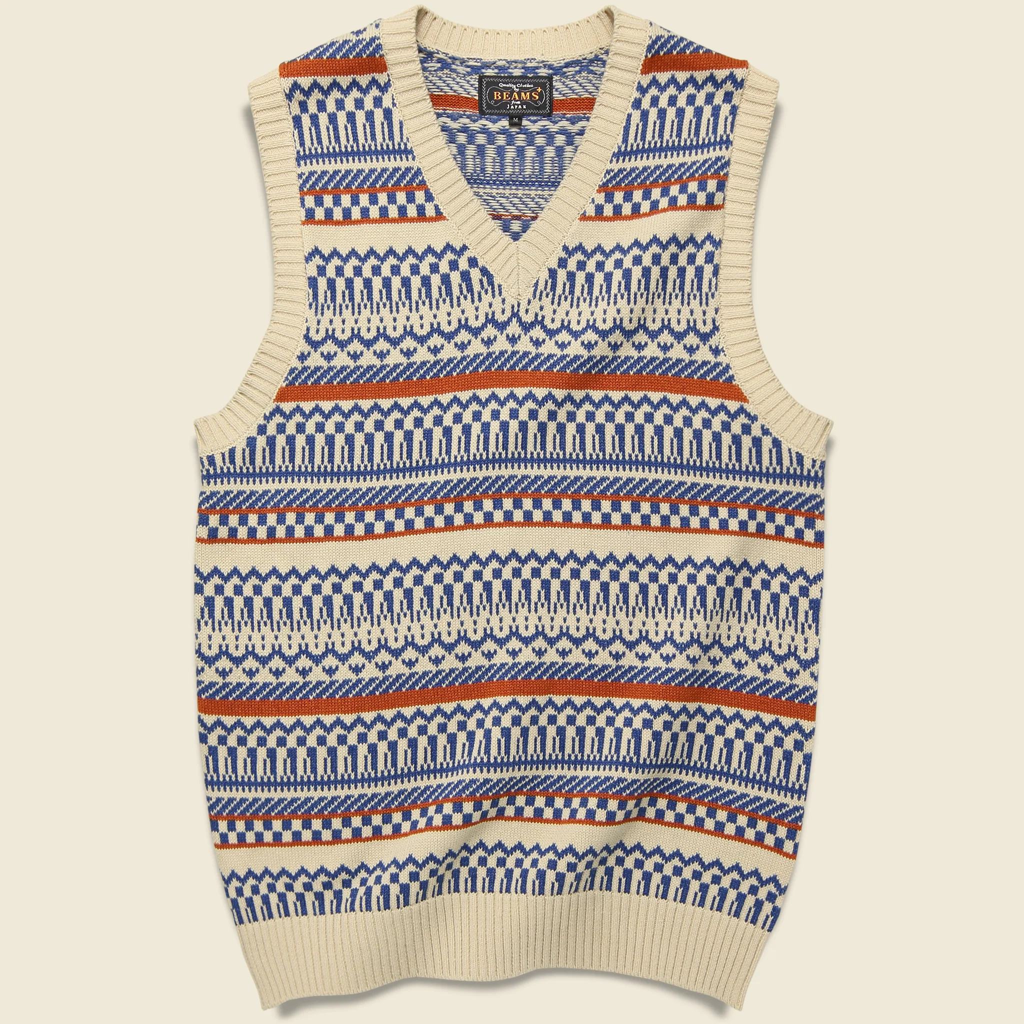 Fair Isle Knit Vest - Natural/Sax/Orange