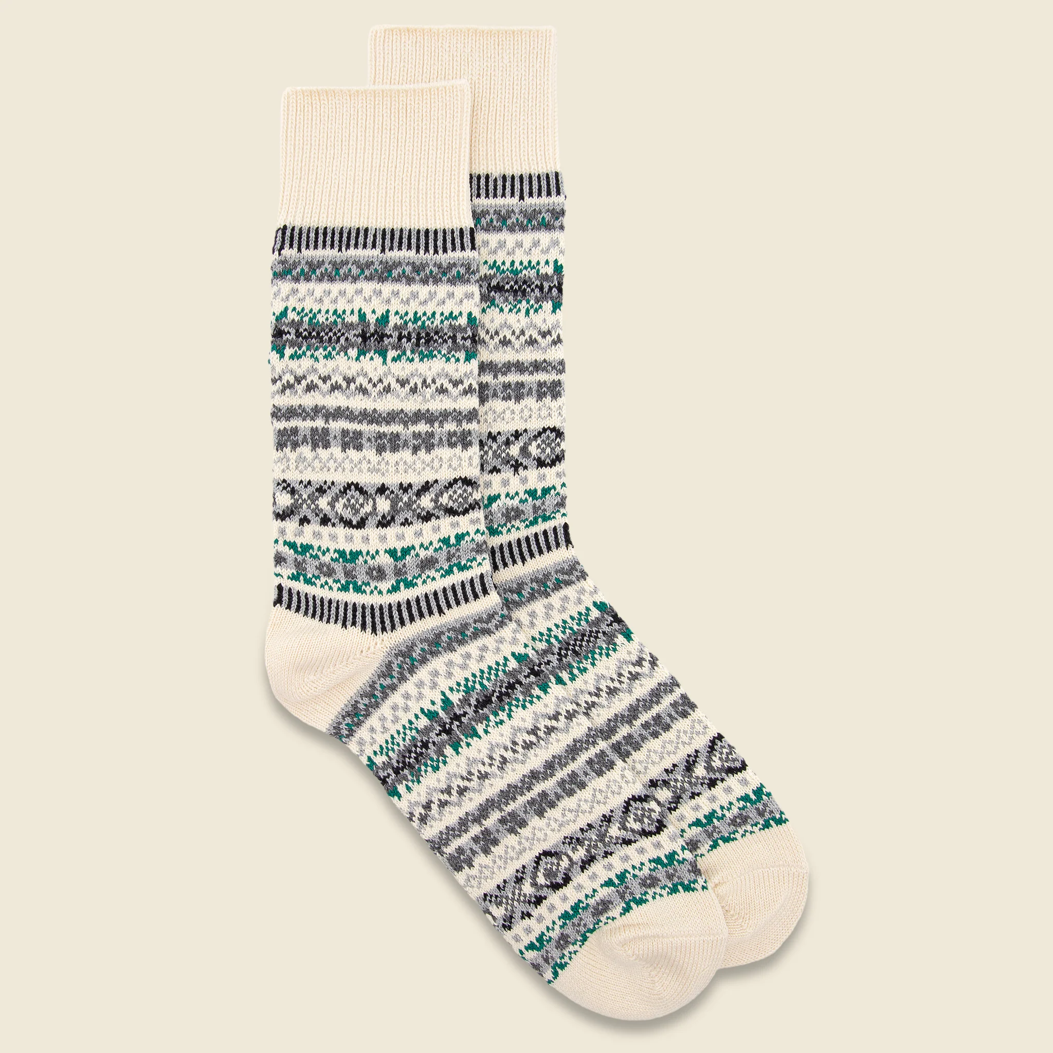 Fairisle Jacquard Crew Sock - Ivory