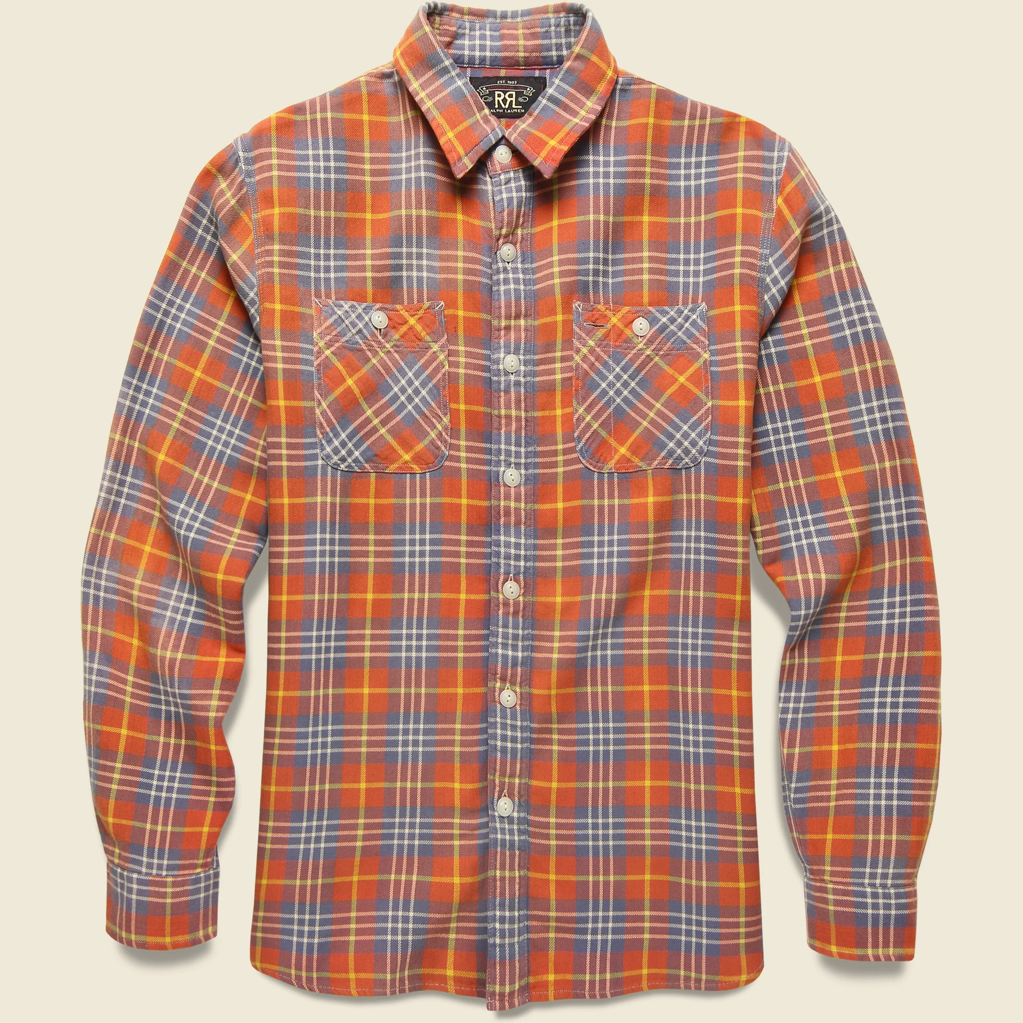 Farrell Distressed Workshirt - Red/Blue