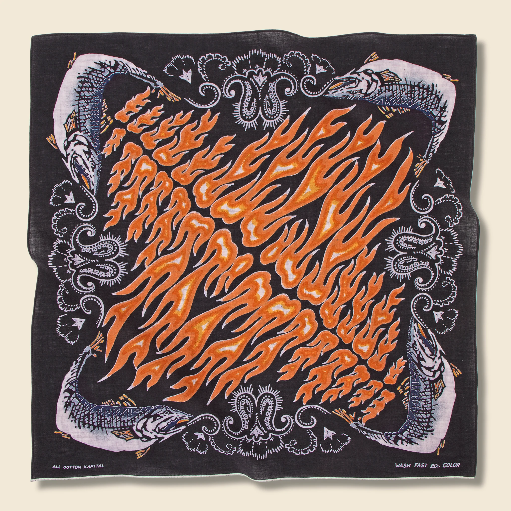 Fastcolor Selvedge Bandana (FIRE SALMON) - Black