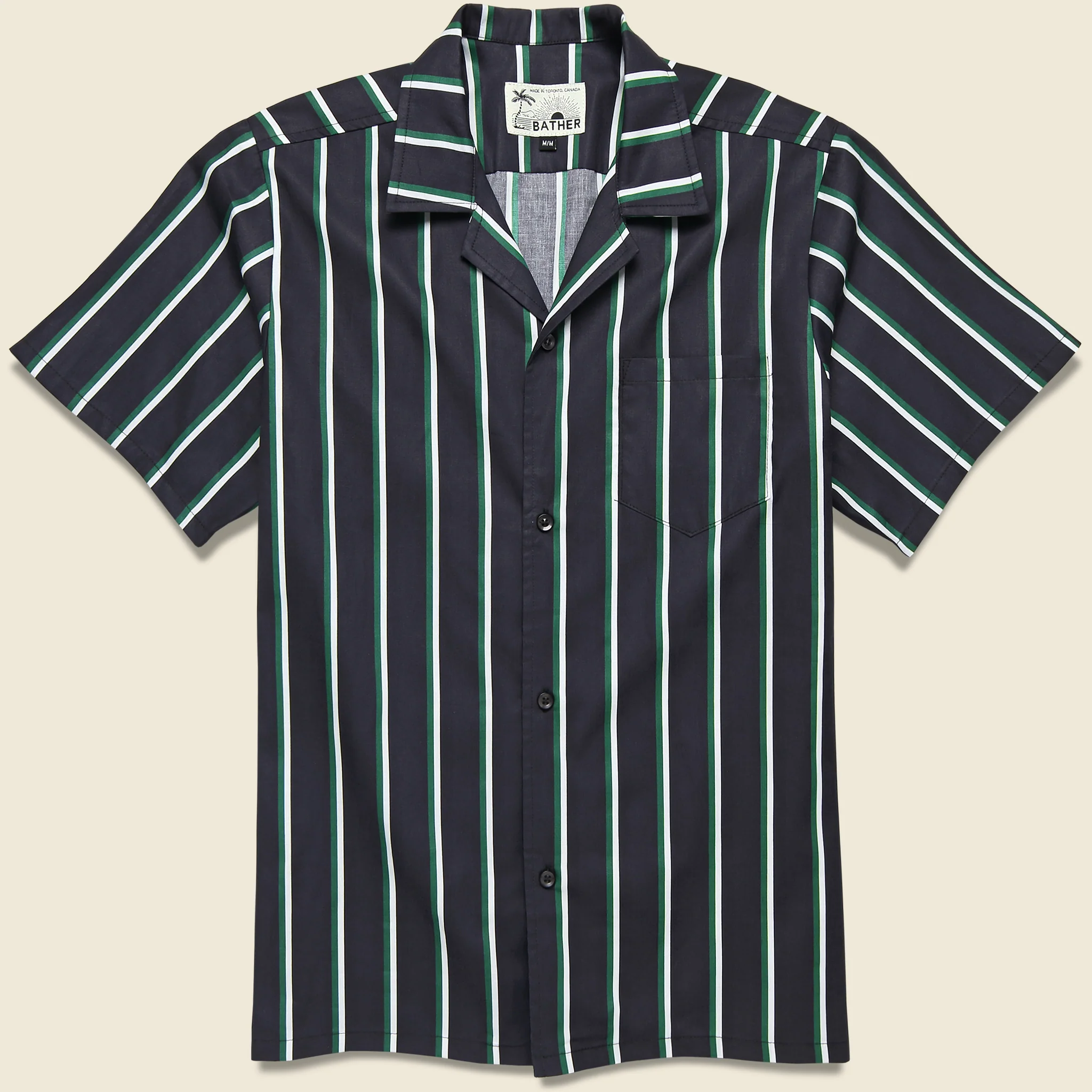 Fine Stripe Camp Shirt - Black/Green/White