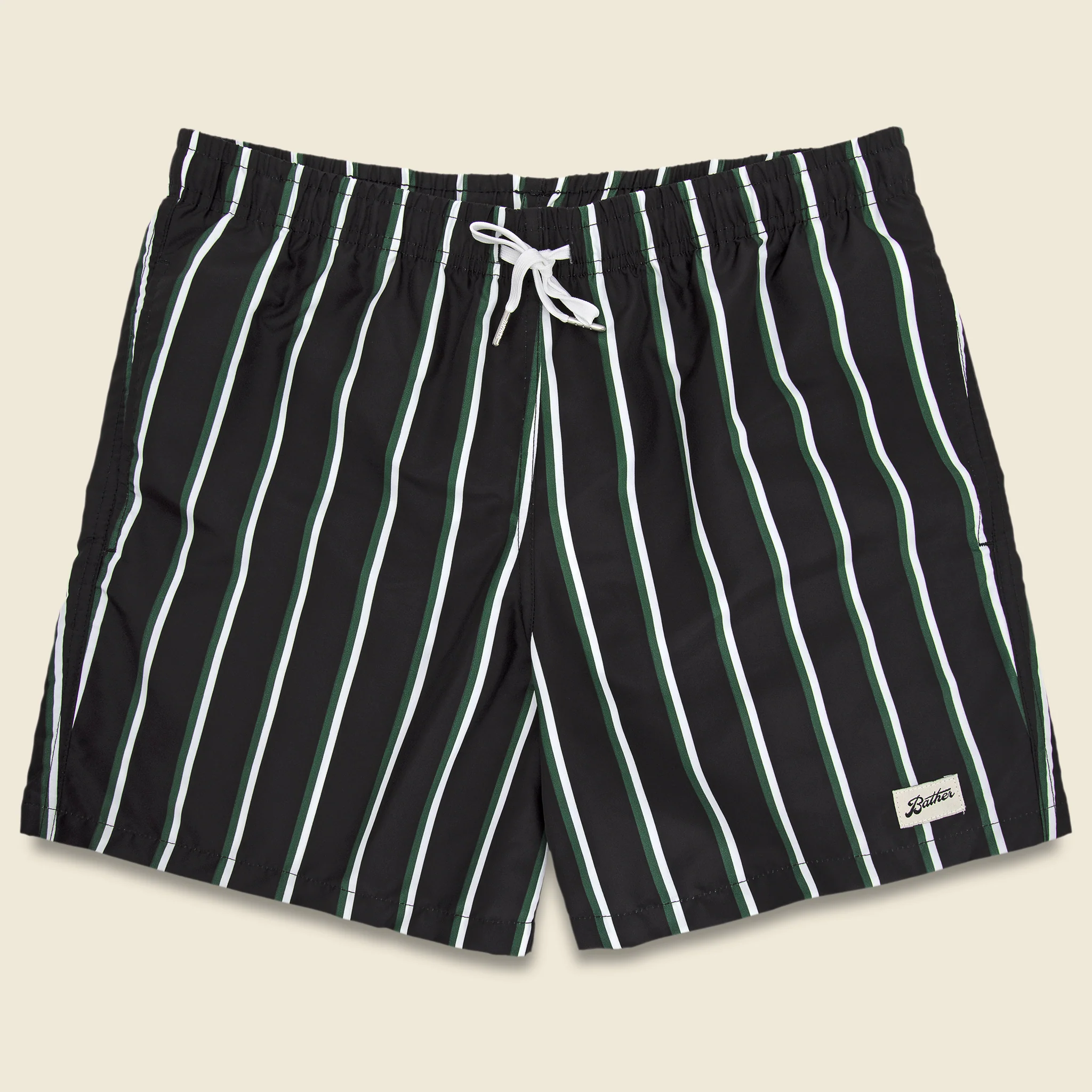 Fine Stripe Swim Trunk - Black/Green/White