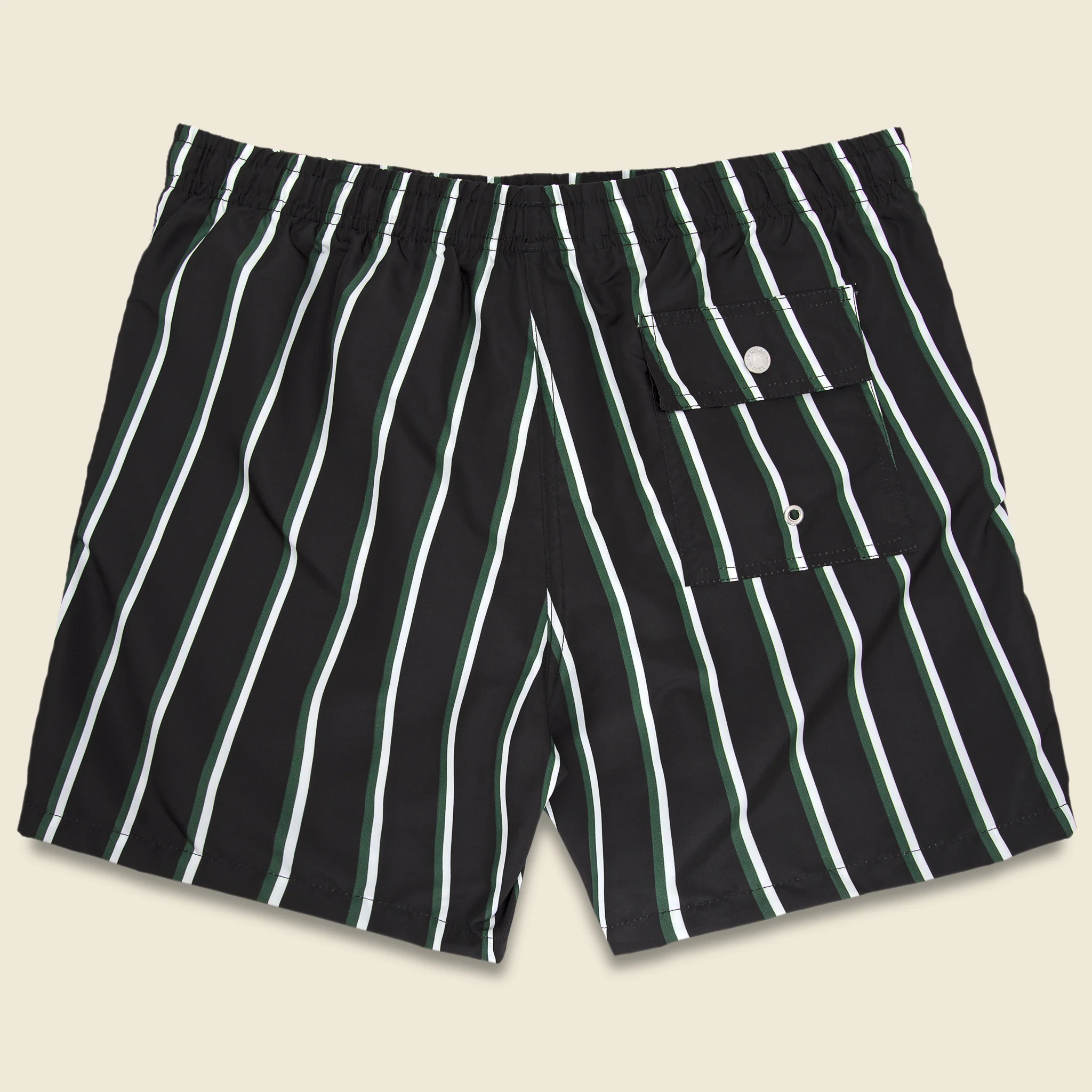 Fine Stripe Swim Trunk - Black/Green/White - Image 2