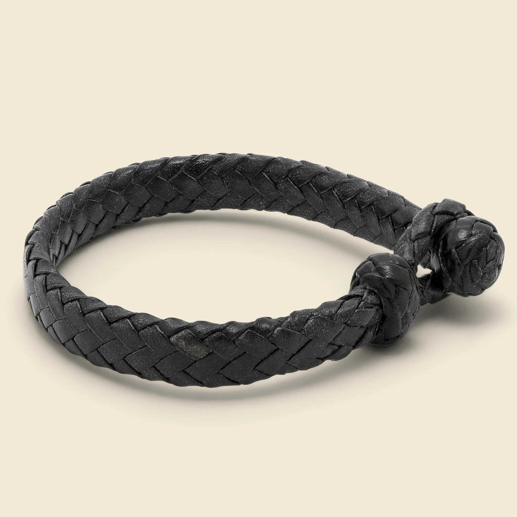 Flat Woven Leather Bracelet - Black - Image 2