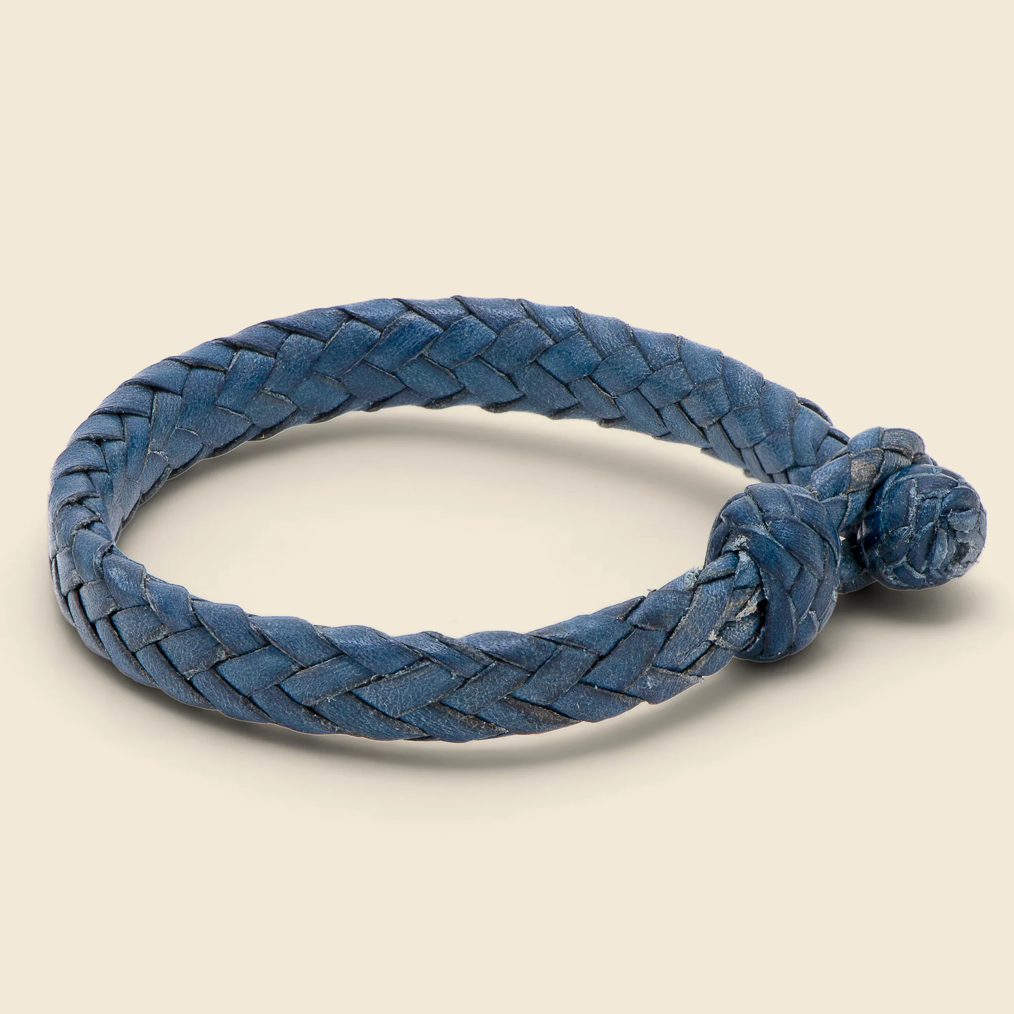 Flat Woven Leather Bracelet - Blue - Image 2