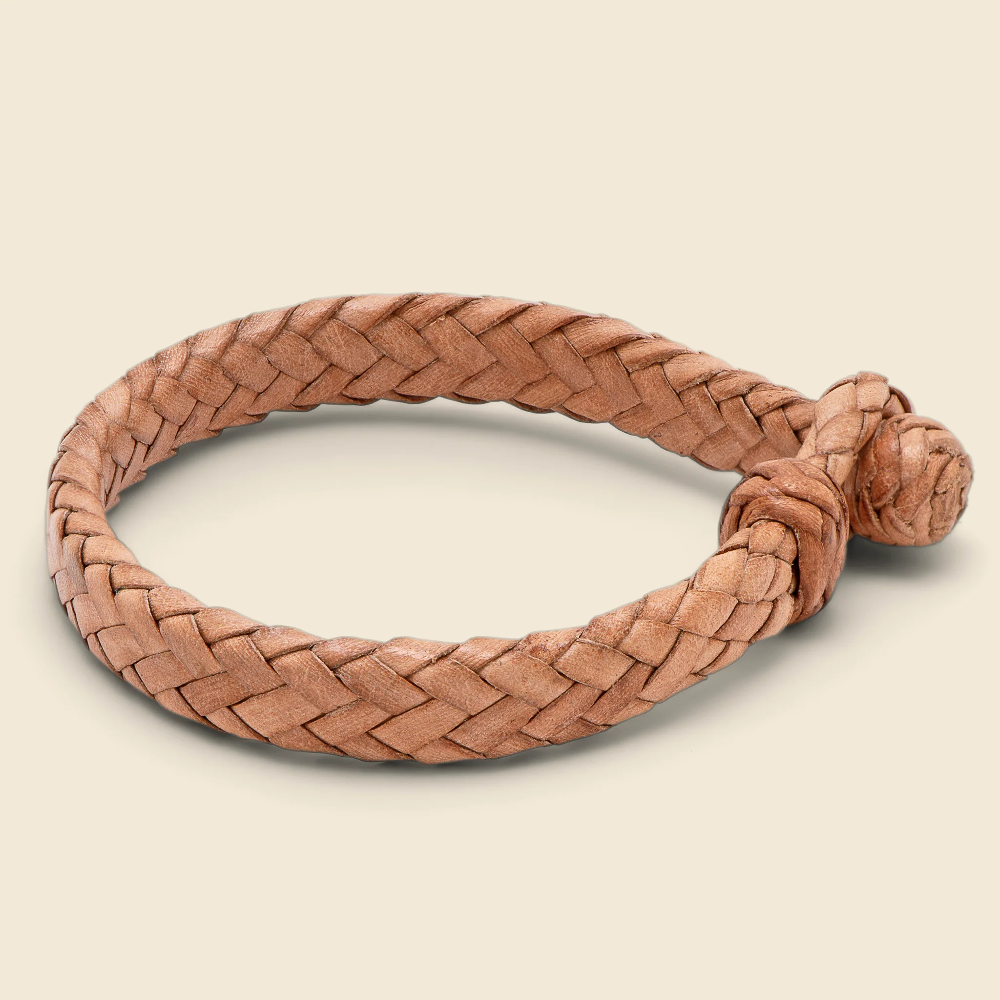 Flat Woven Leather Bracelet - Tan - Image 2